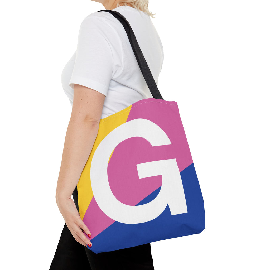Monogram 'G' Colorblock Tote Bag — Personalized Initial G Shoulder Tote