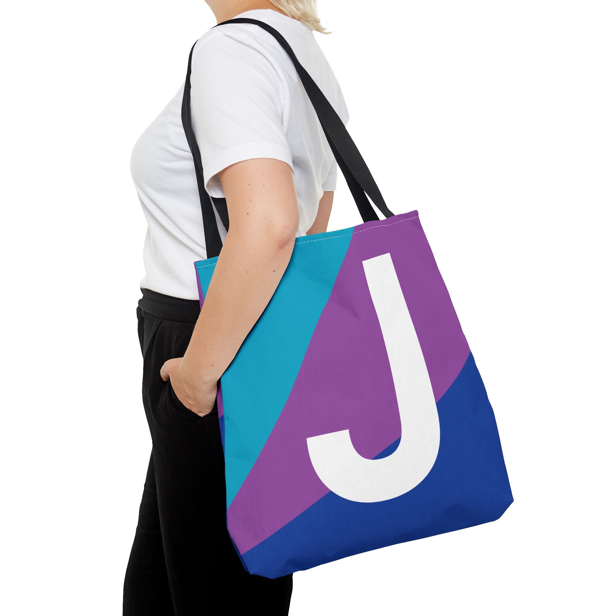 Monogram 'J' Colorblock Tote Bag — Personalized Initial J Shoulder Tote