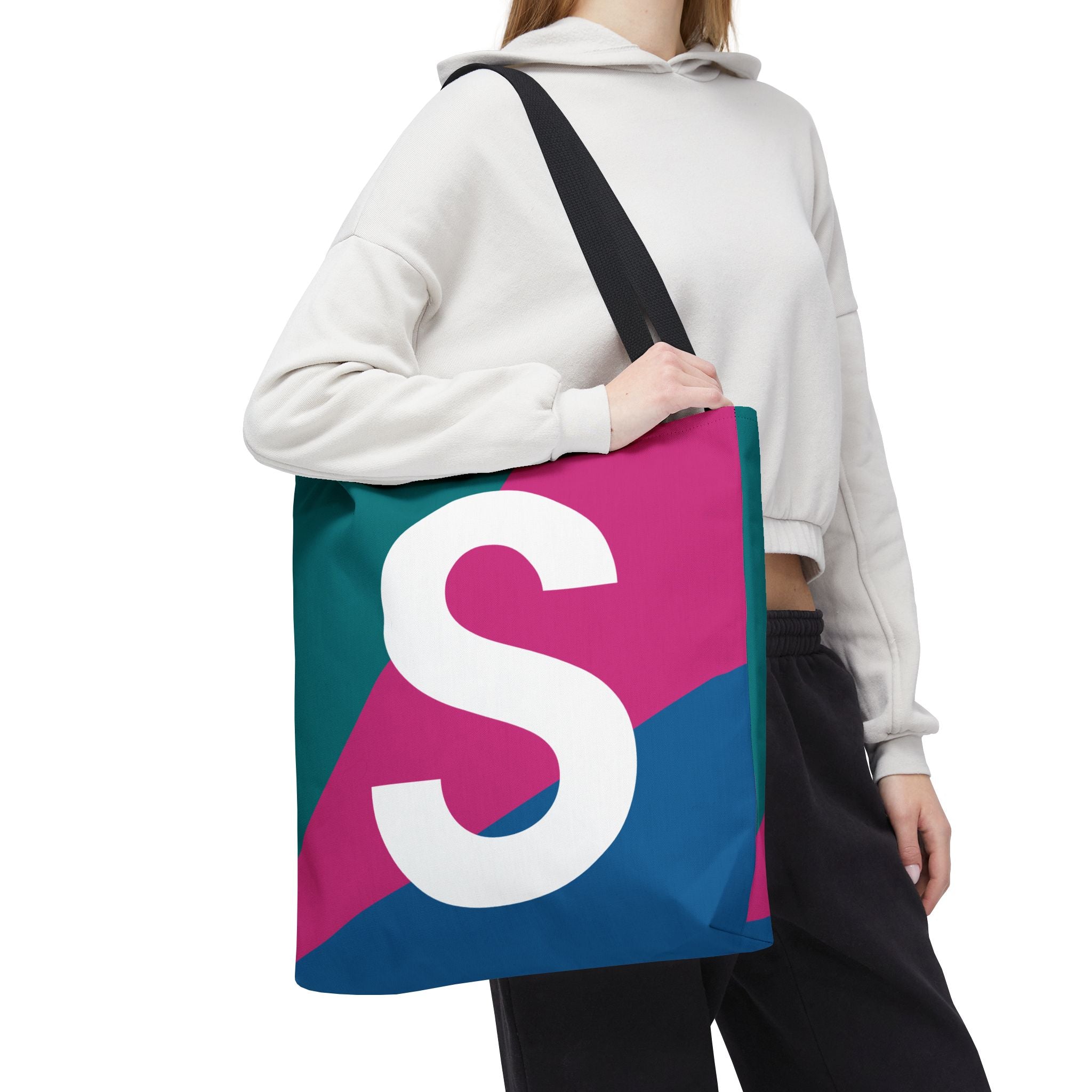 Monogram 'S' Colorblock Tote Bag — Personalized Initial S Shoulder Tote