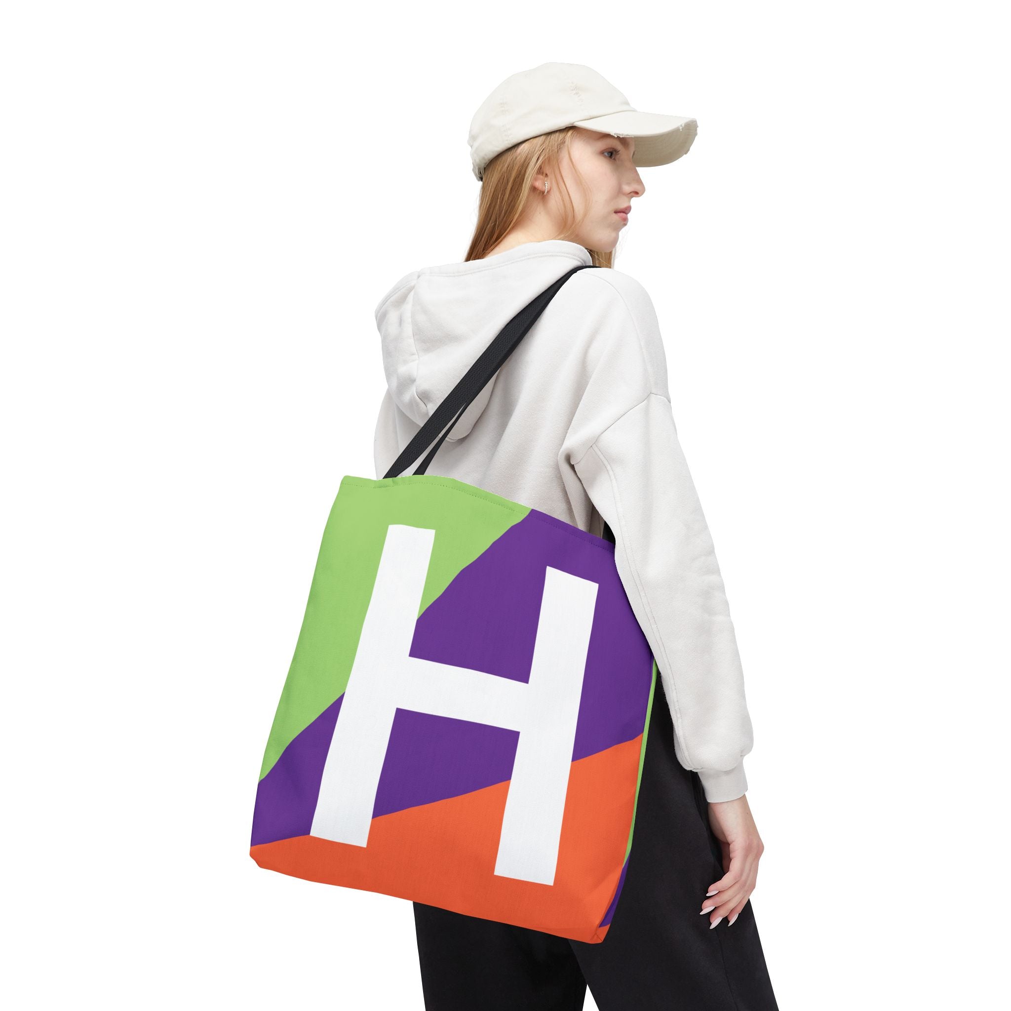 Monogram 'H' Colorblock Tote Bag — Personalized Initial H Shoulder Tote