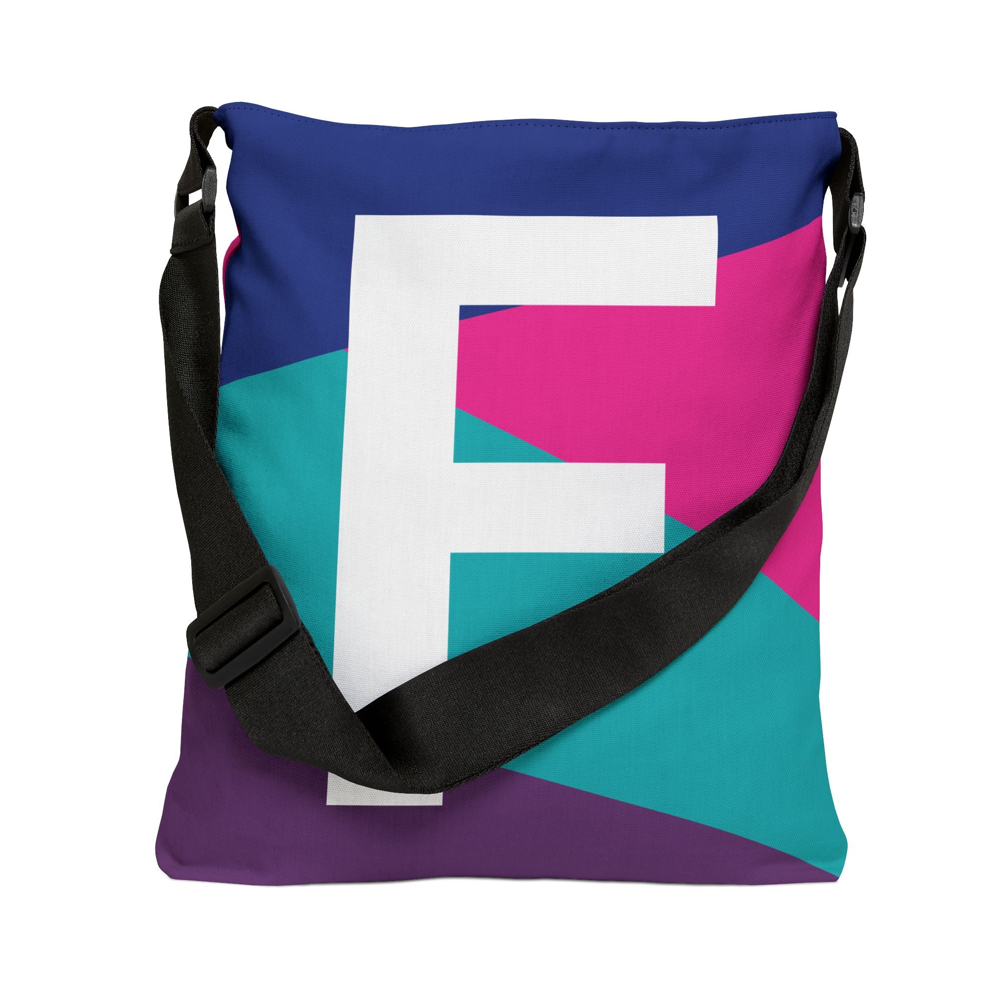 Initial Letter 'F' Colorblock Adjustable Tote Bag — Monogram Alphabet Shoulder Bag