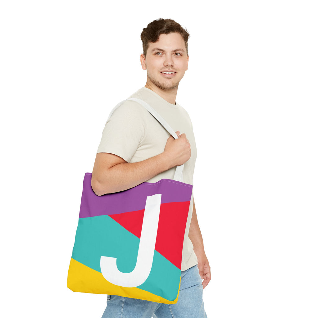Monogram 'J' Colorblock Tote Bag — Personalized Initial J Shoulder Tote