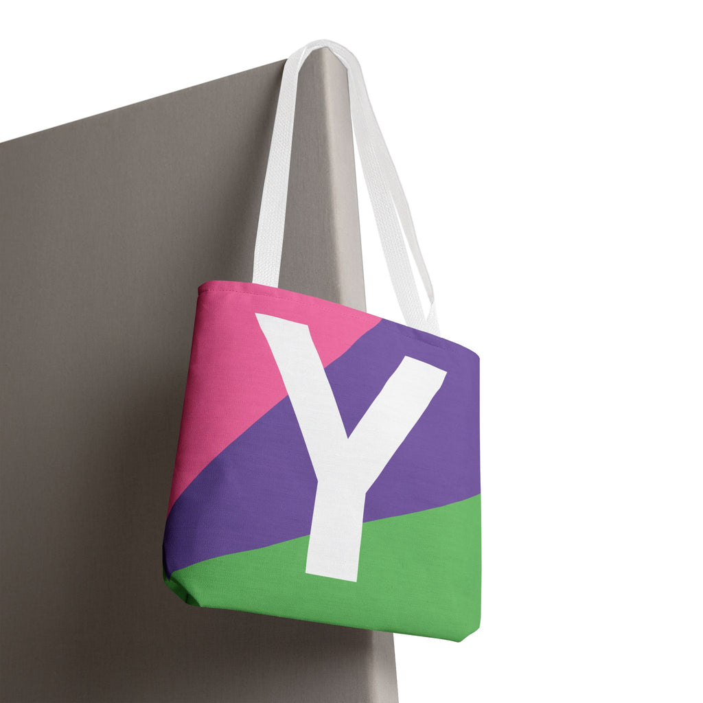 Monogram 'Y' Colorblock Tote Bag — Personalized Initial Y Shoulder Tote