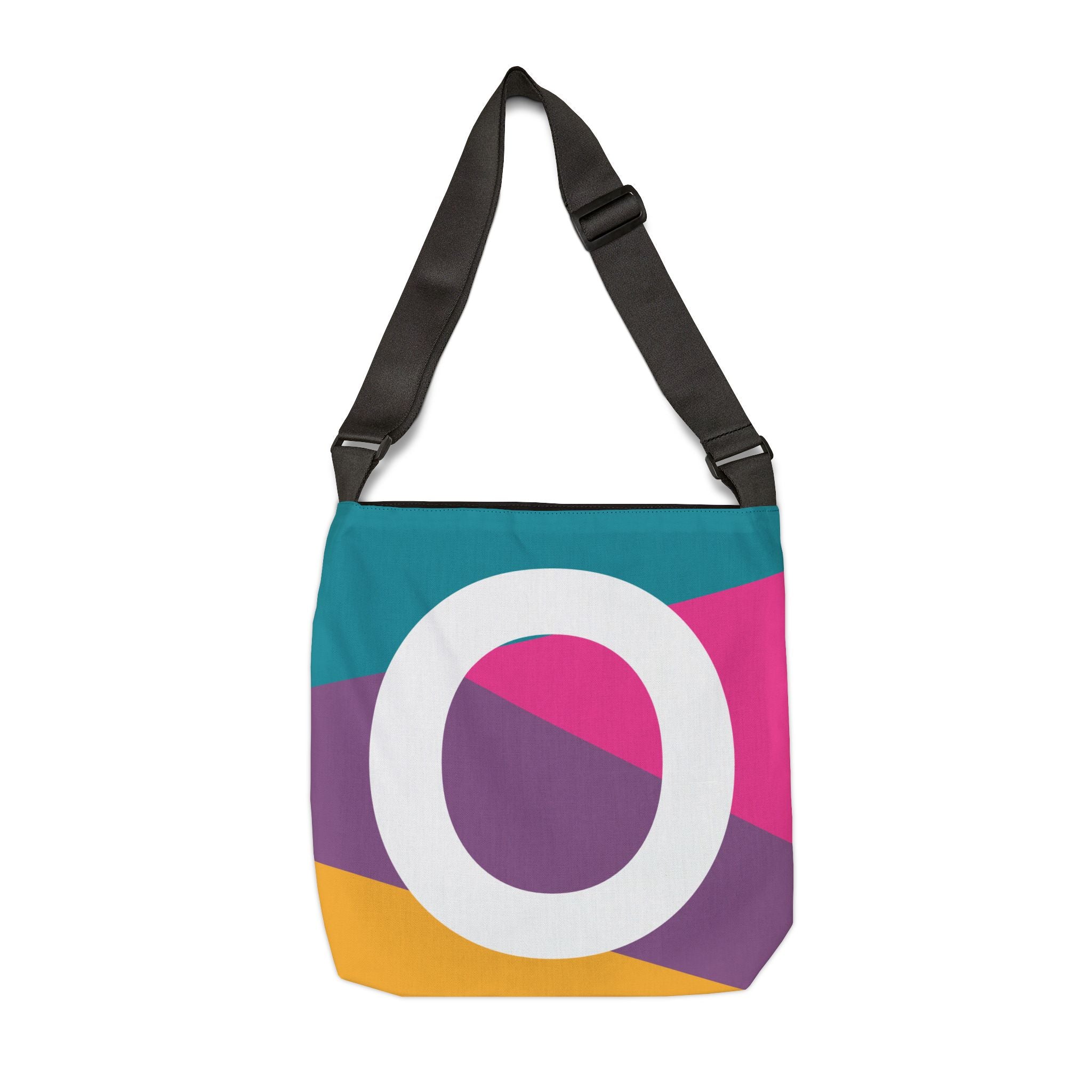 Initial Letter 'O' Colorblock Adjustable Tote Bag — Monogram Alphabet Shoulder Bag