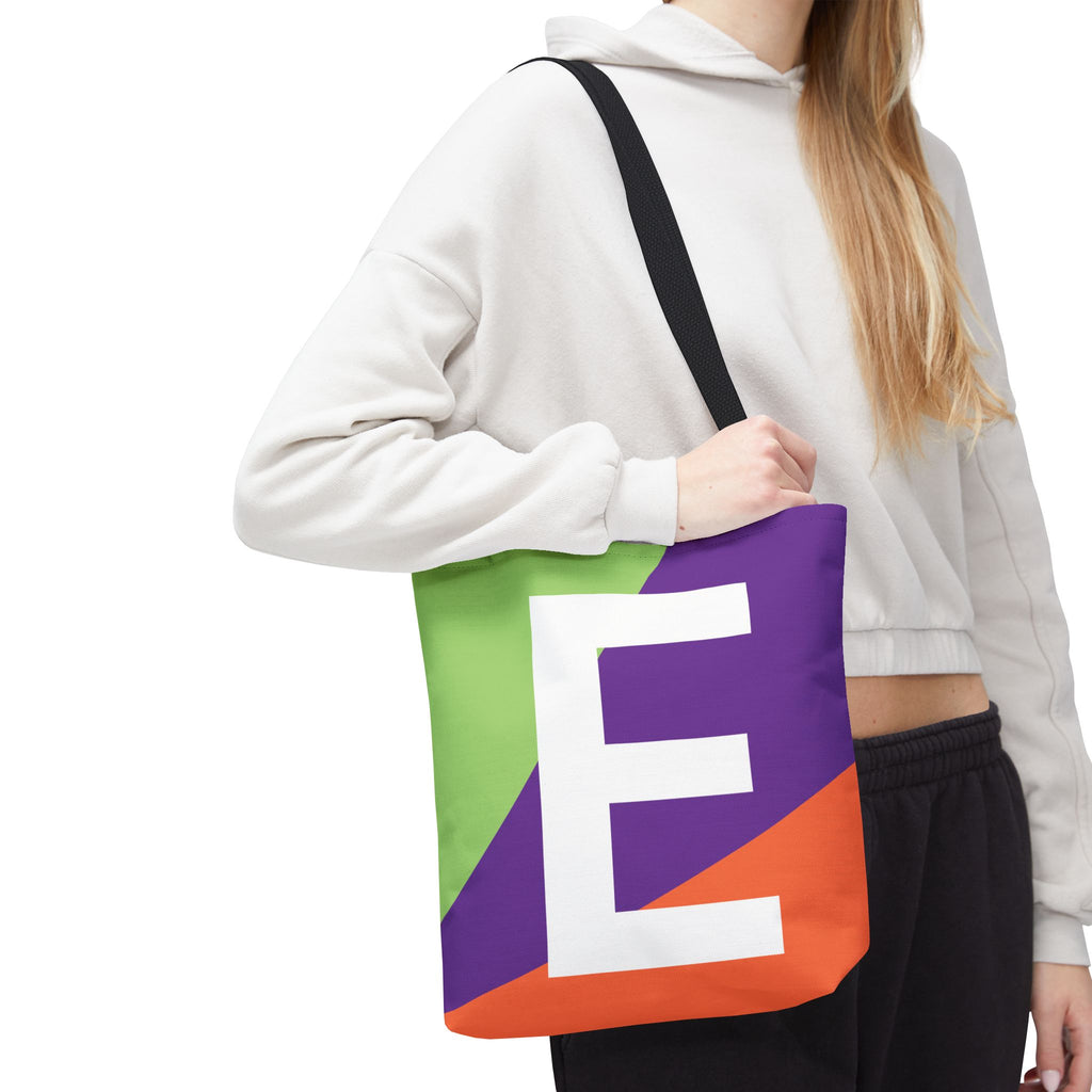 Monogram 'E' Colorblock Tote Bag — Personalized Initial E Shoulder Tote