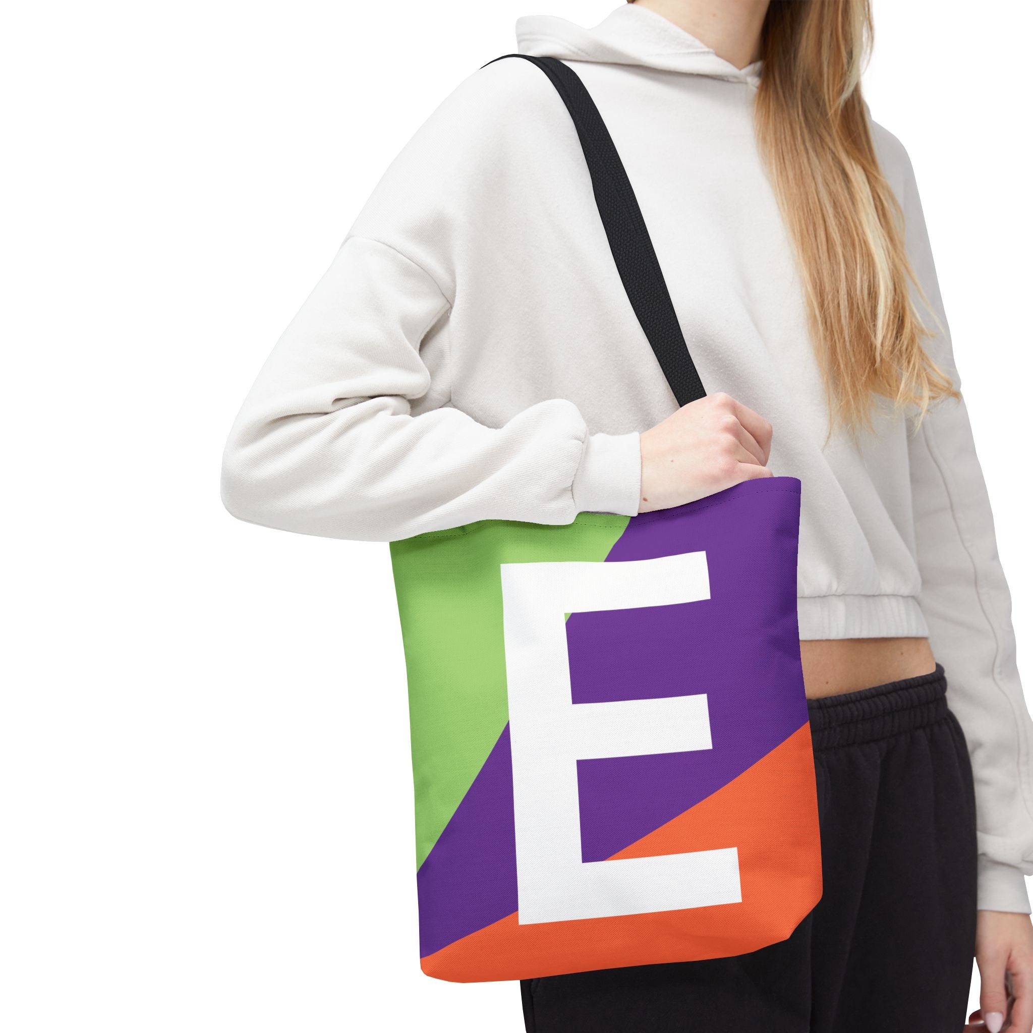 Monogram 'E' Colorblock Tote Bag — Personalized Initial E Shoulder Tote