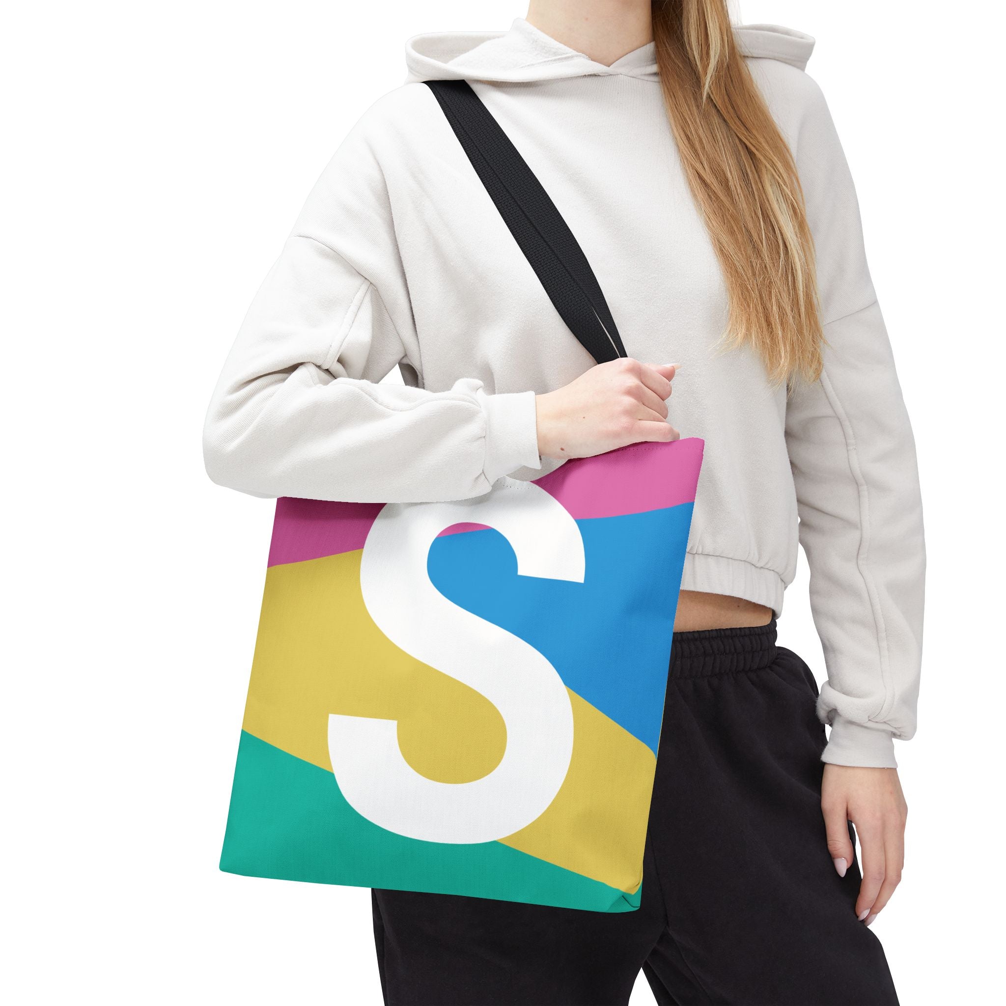 Monogram 'S' Colorblock Tote Bag — Personalized Initial S Shoulder Tote