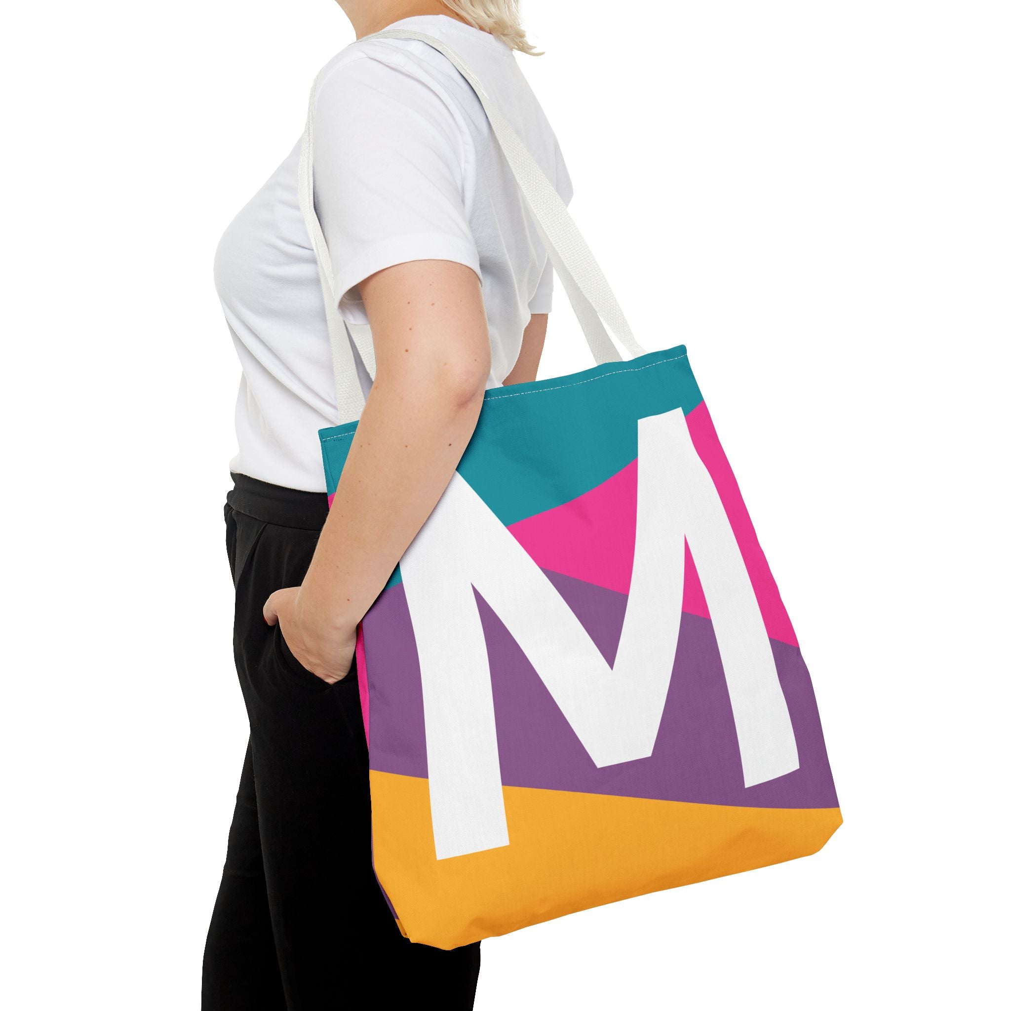 Monogram 'M' Colorblock Tote Bag — Personalized Initial M Shoulder Tote