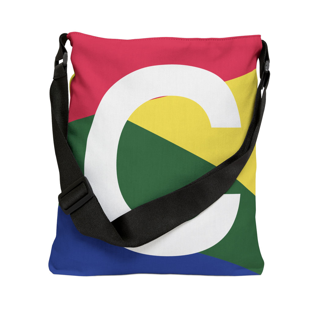 Initial Letter 'C' Colorblock Adjustable Tote Bag — Monogram Alphabet Shoulder Bag