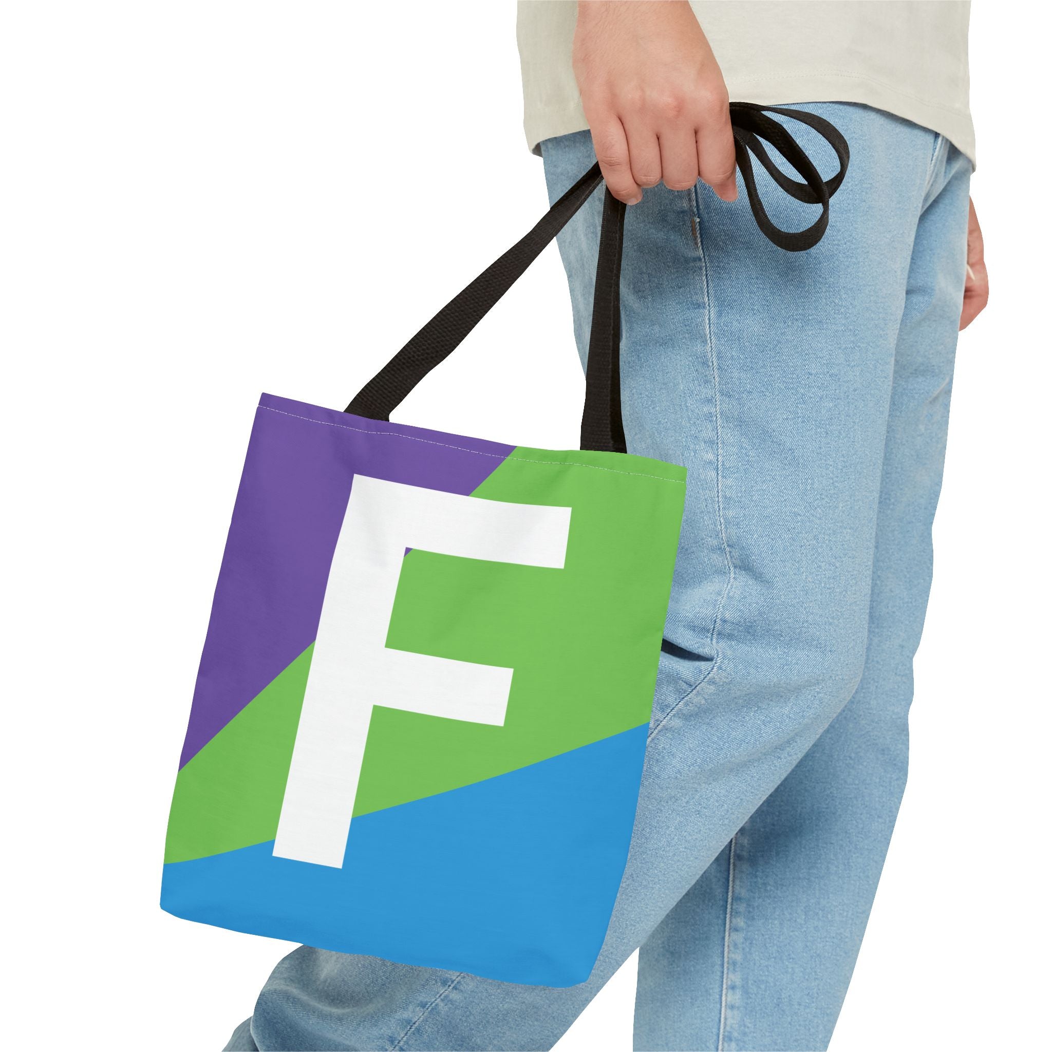 Monogram 'F' Colorblock Tote Bag — Personalized Initial F Shoulder Tote