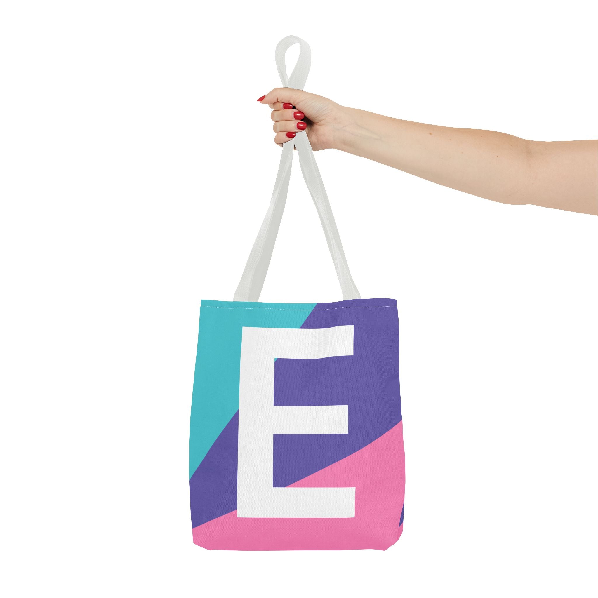 Monogram 'E' Colorblock Tote Bag — Personalized Initial E Shoulder Tote