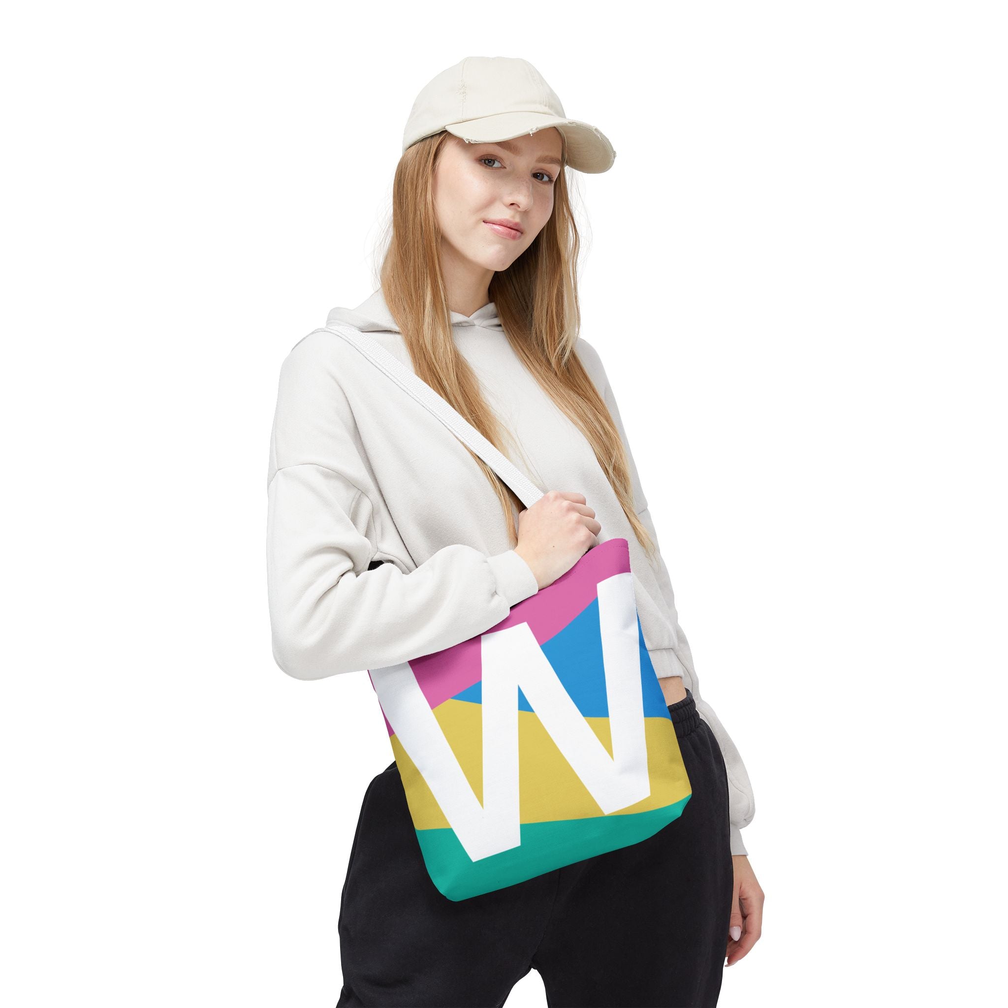 Monogram 'W' Colorblock Tote Bag — Personalized Initial W Shoulder Tote