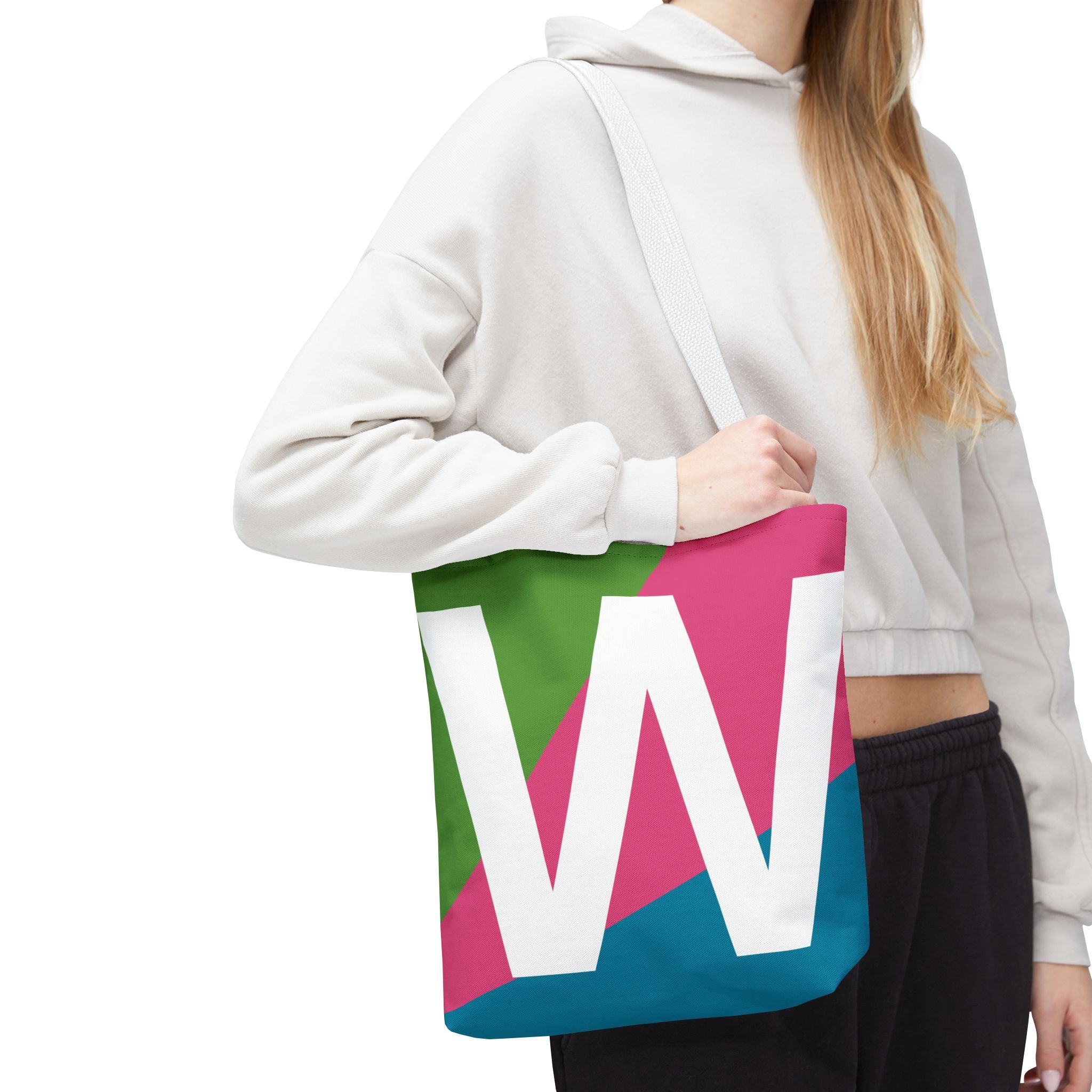 Monogram 'W' Colorblock Tote Bag — Personalized Initial W Shoulder Tote