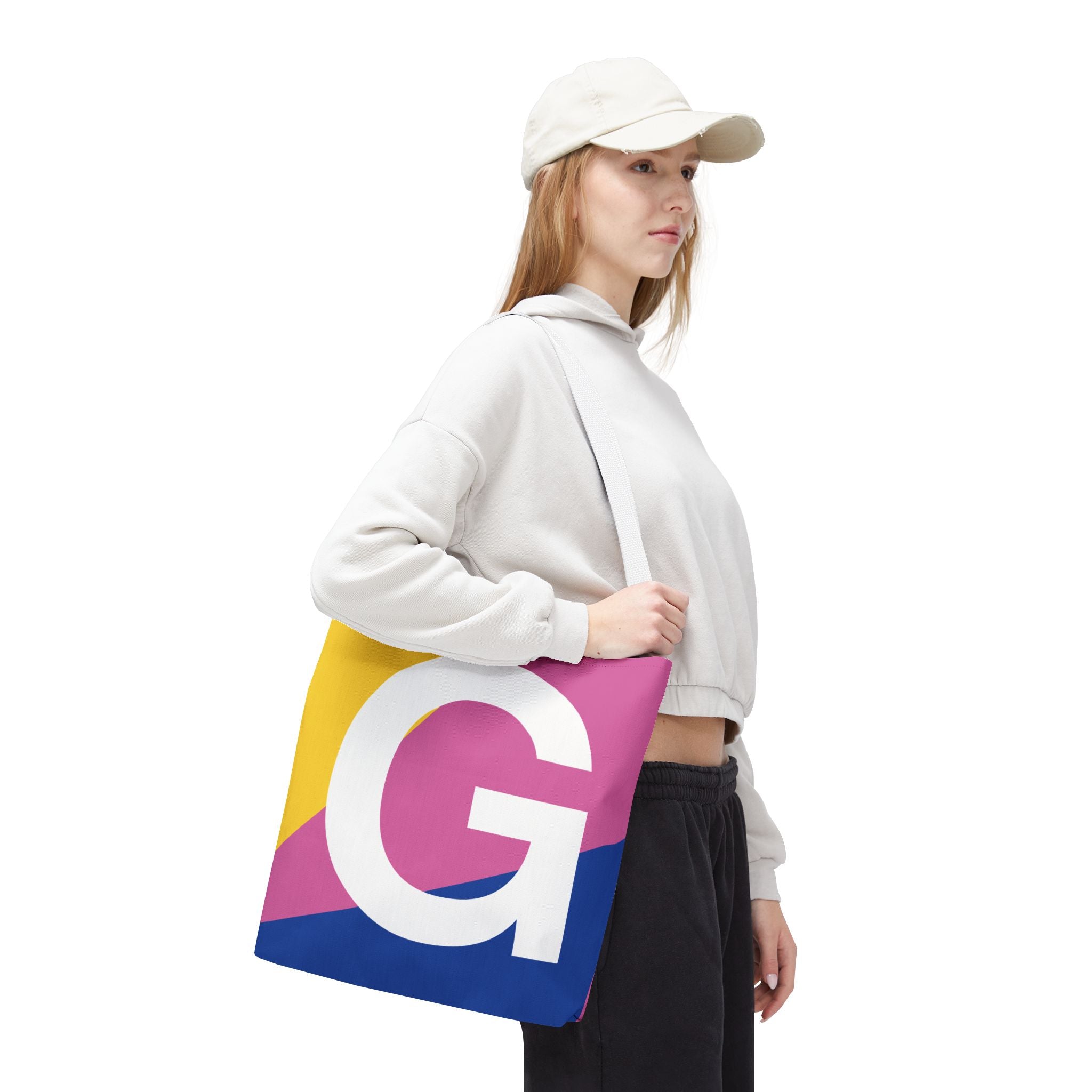 Monogram 'G' Colorblock Tote Bag — Personalized Initial G Shoulder Tote