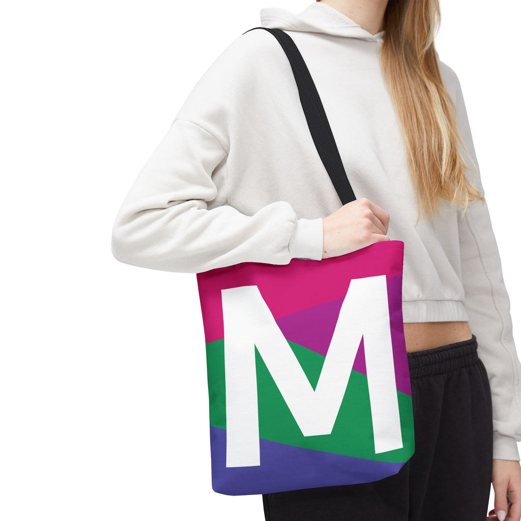 Monogram 'M' Colorblock Tote Bag — Personalized Initial M Shoulder Tote