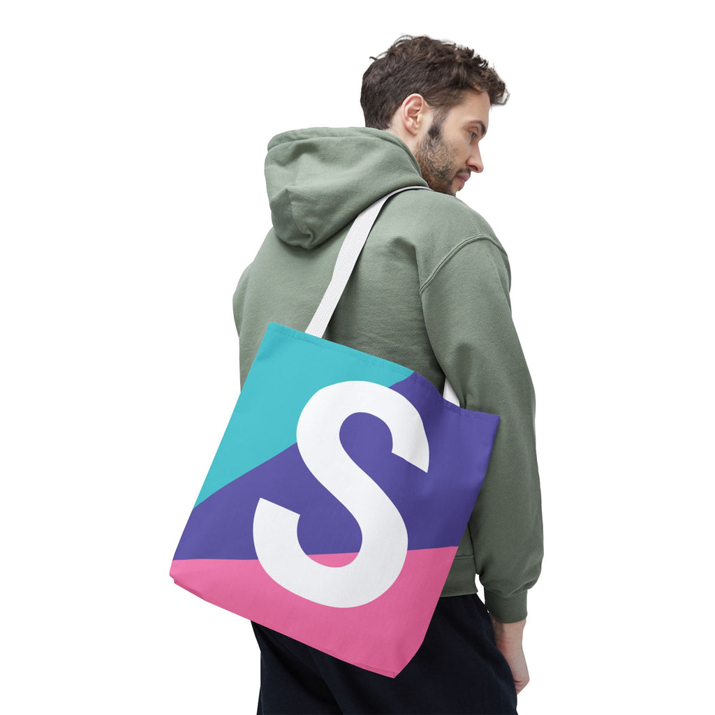 Monogram 'S' Colorblock Tote Bag — Personalized Initial S Shoulder Tote