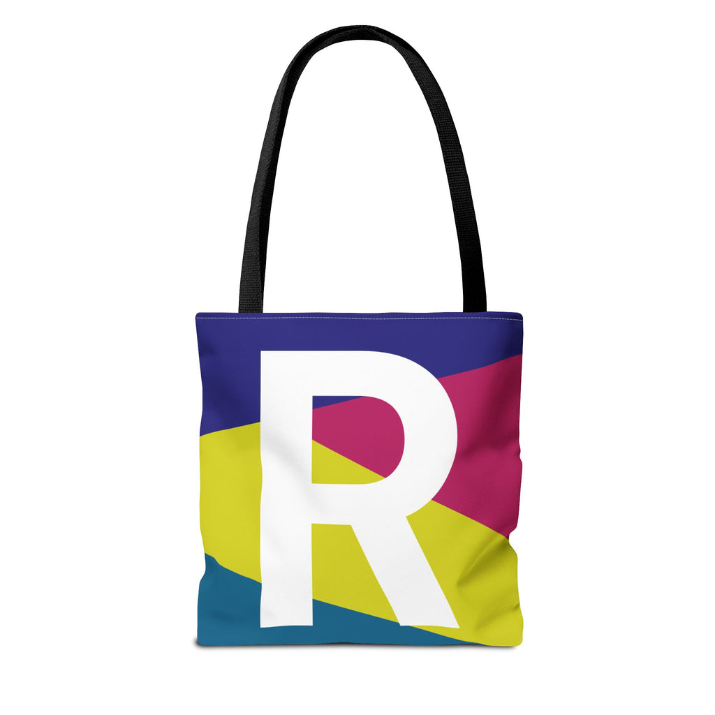 Monogram 'R' Colorblock Tote Bag — Personalized Initial R Shoulder Tote