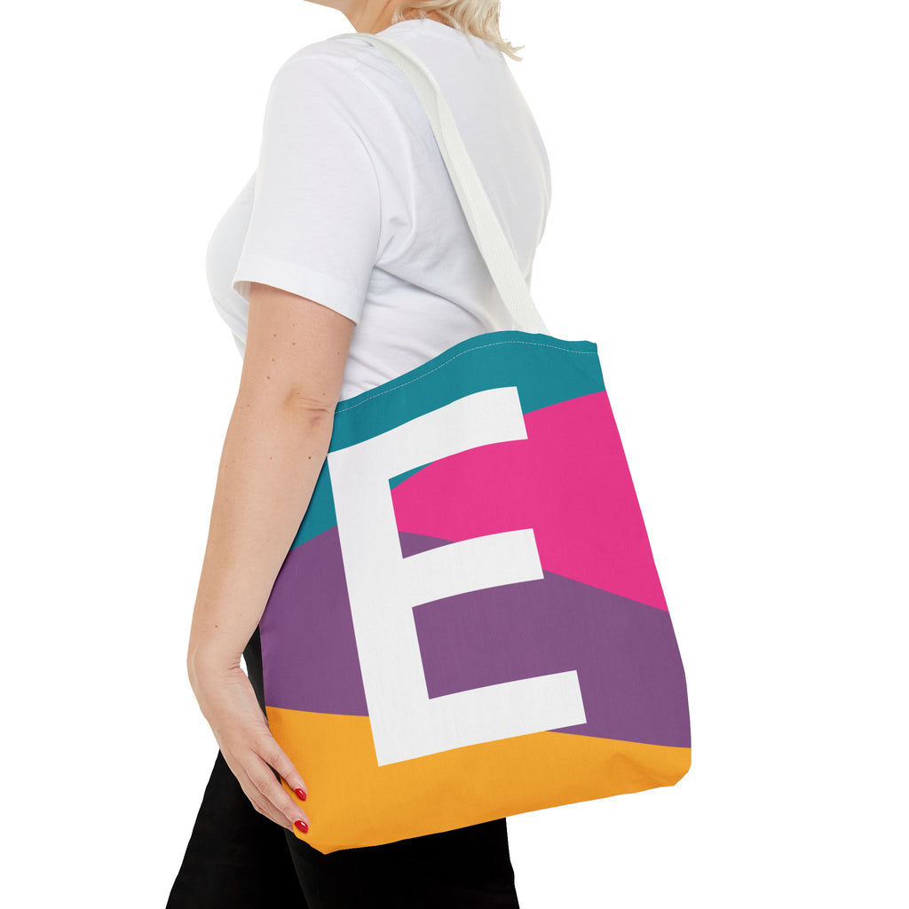 Monogram 'E' Colorblock Tote Bag — Personalized Initial E Shoulder Tote