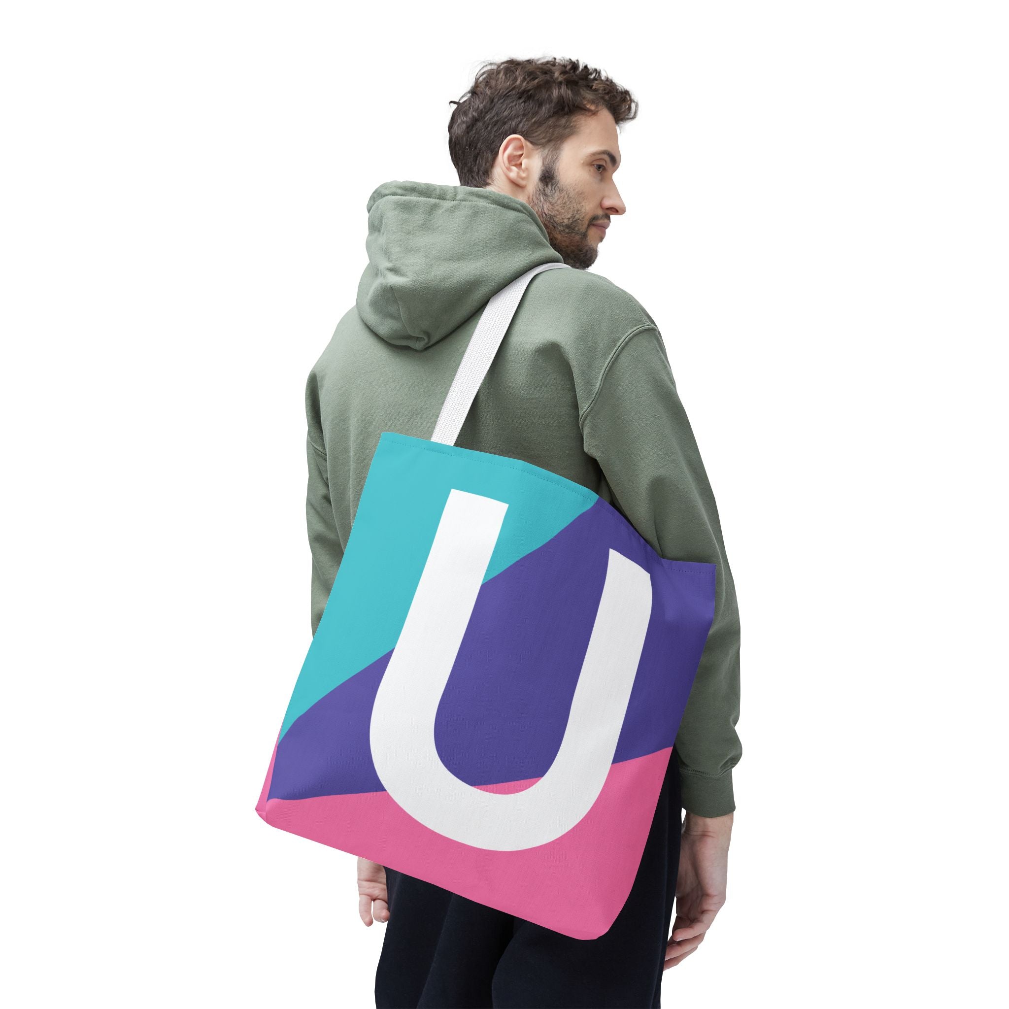 Monogram 'U' Colorblock Tote Bag — Personalized Initial U Shoulder Tote