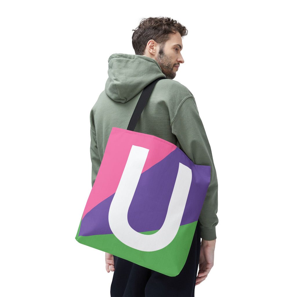 Monogram 'U' Colorblock Tote Bag — Personalized Initial U Shoulder Tote