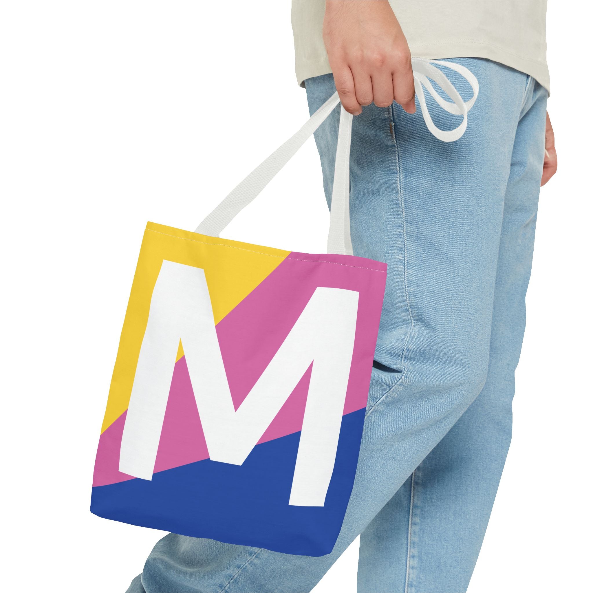 Monogram 'M' Colorblock Tote Bag — Personalized Initial M Shoulder Tote
