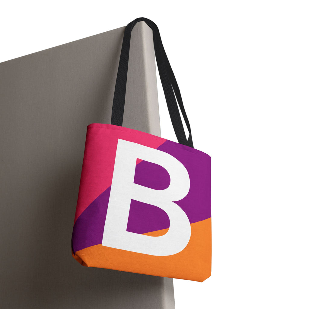 Monogram 'B' Colorblock Tote Bag — Personalized Initial B Shoulder Tote