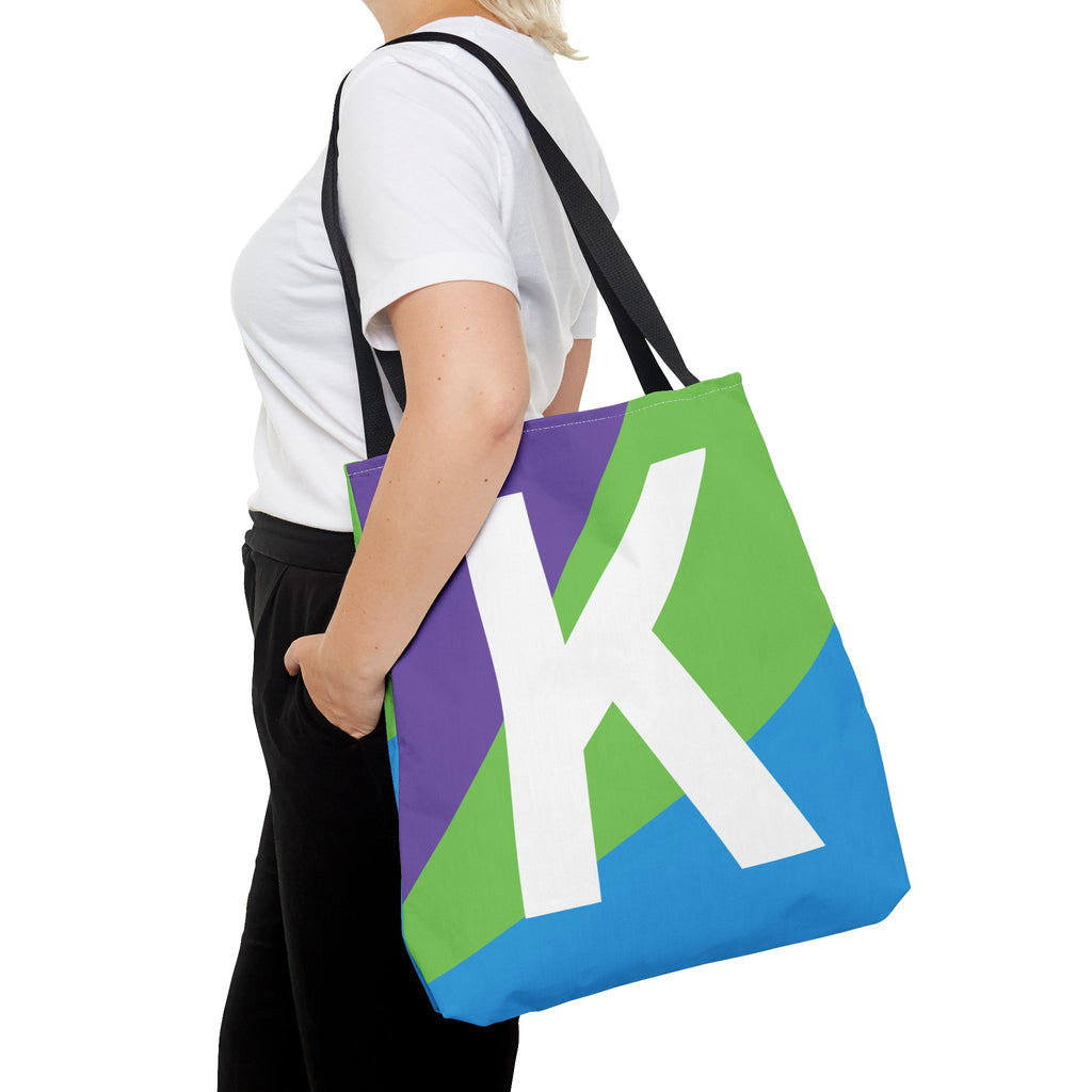 Monogram 'K' Colorblock Tote Bag — Personalized Initial K Shoulder Tote