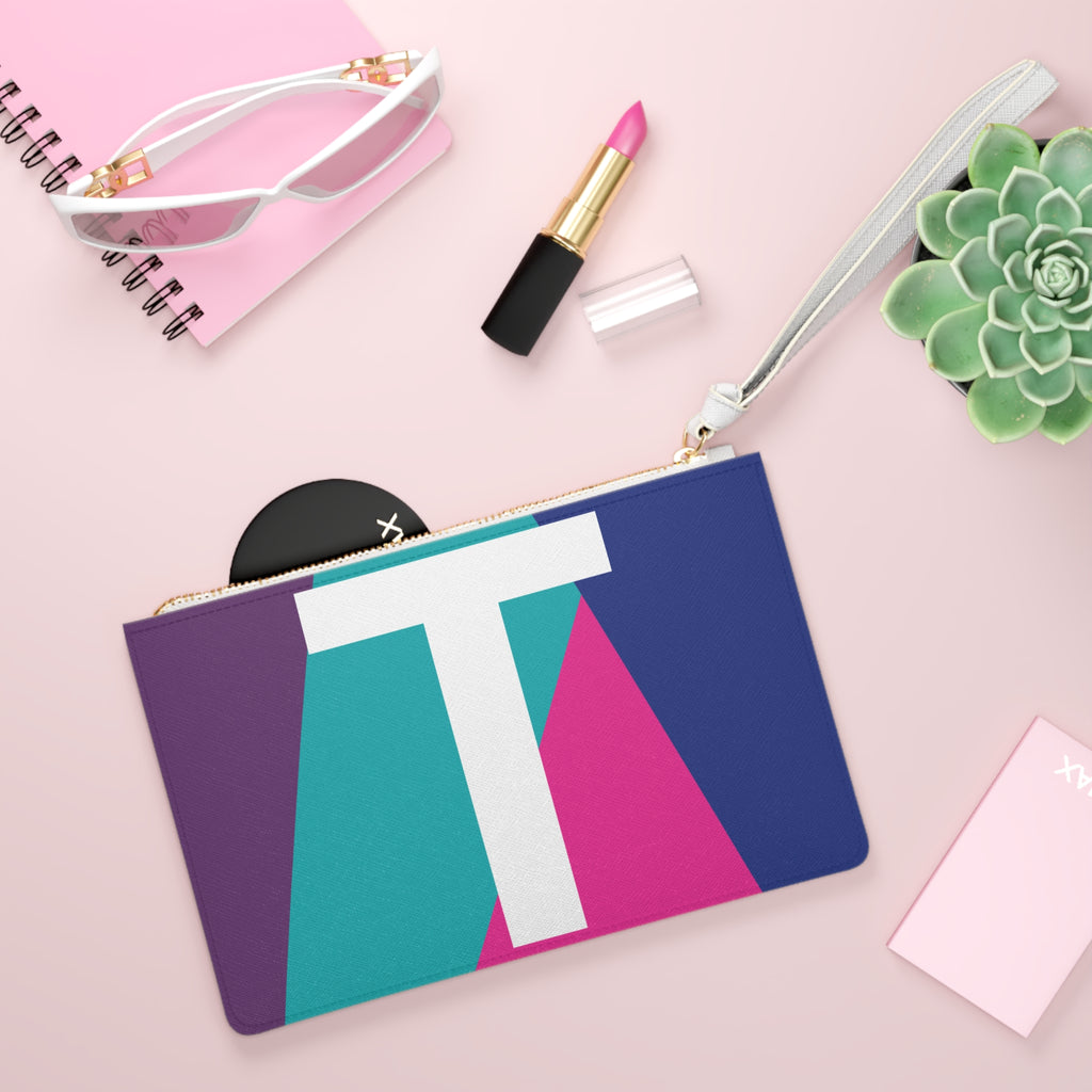 Monogram 'T' Colorblock Clutch Bag — Bold Geometric Wristlet for Everyday & Gifts