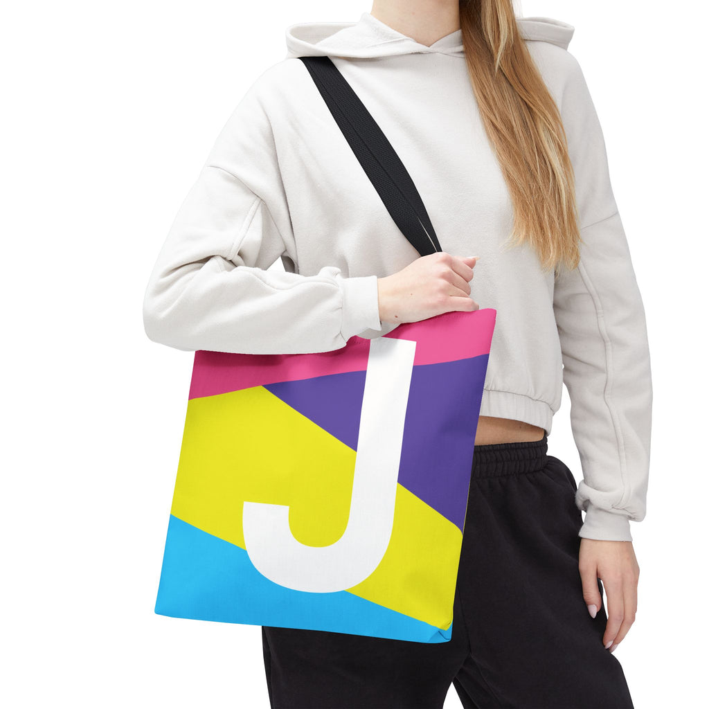 Monogram 'J' Colorblock Tote Bag — Personalized Initial J Shoulder Tote