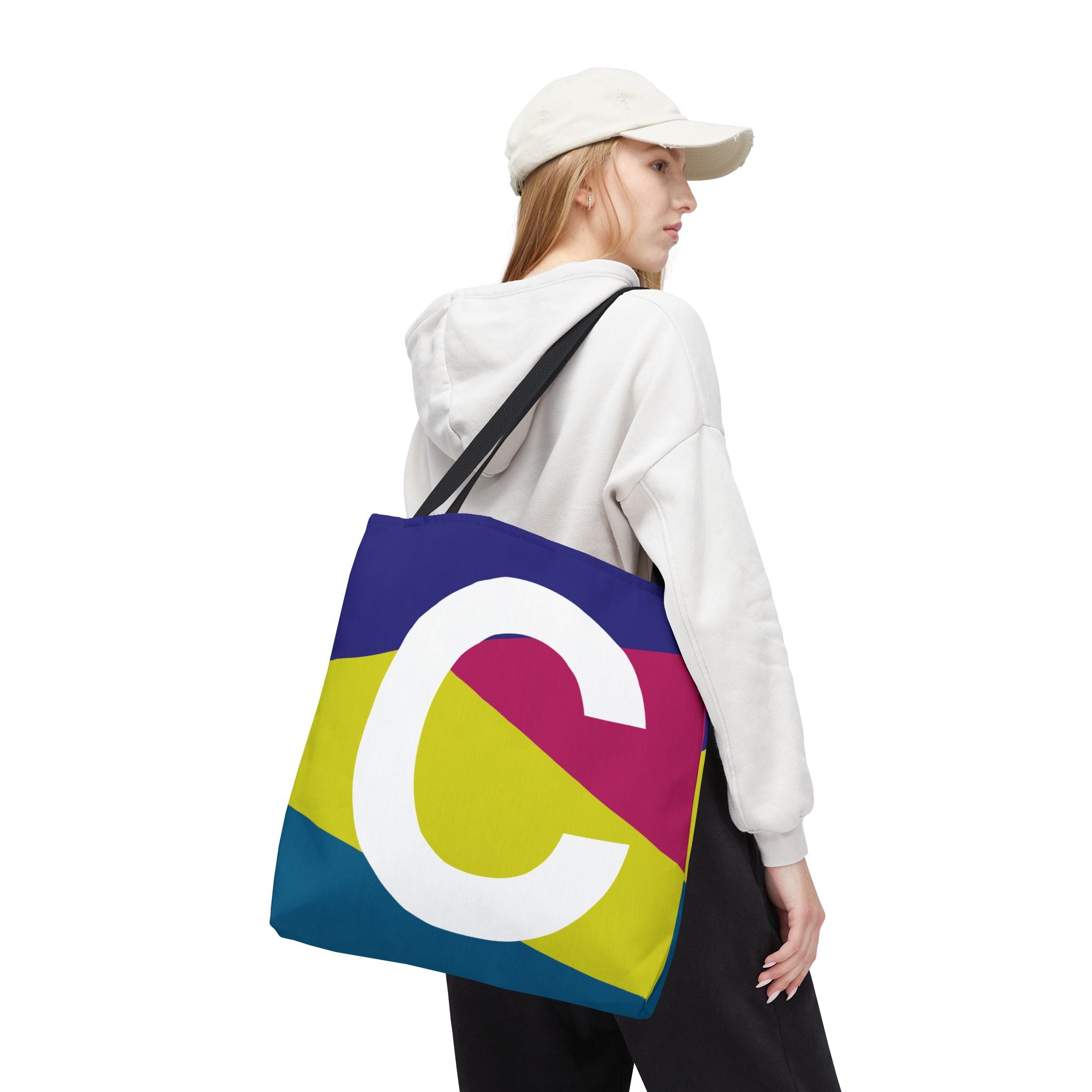 Monogram 'C' Colorblock Tote Bag — Personalized Initial C Shoulder Tote