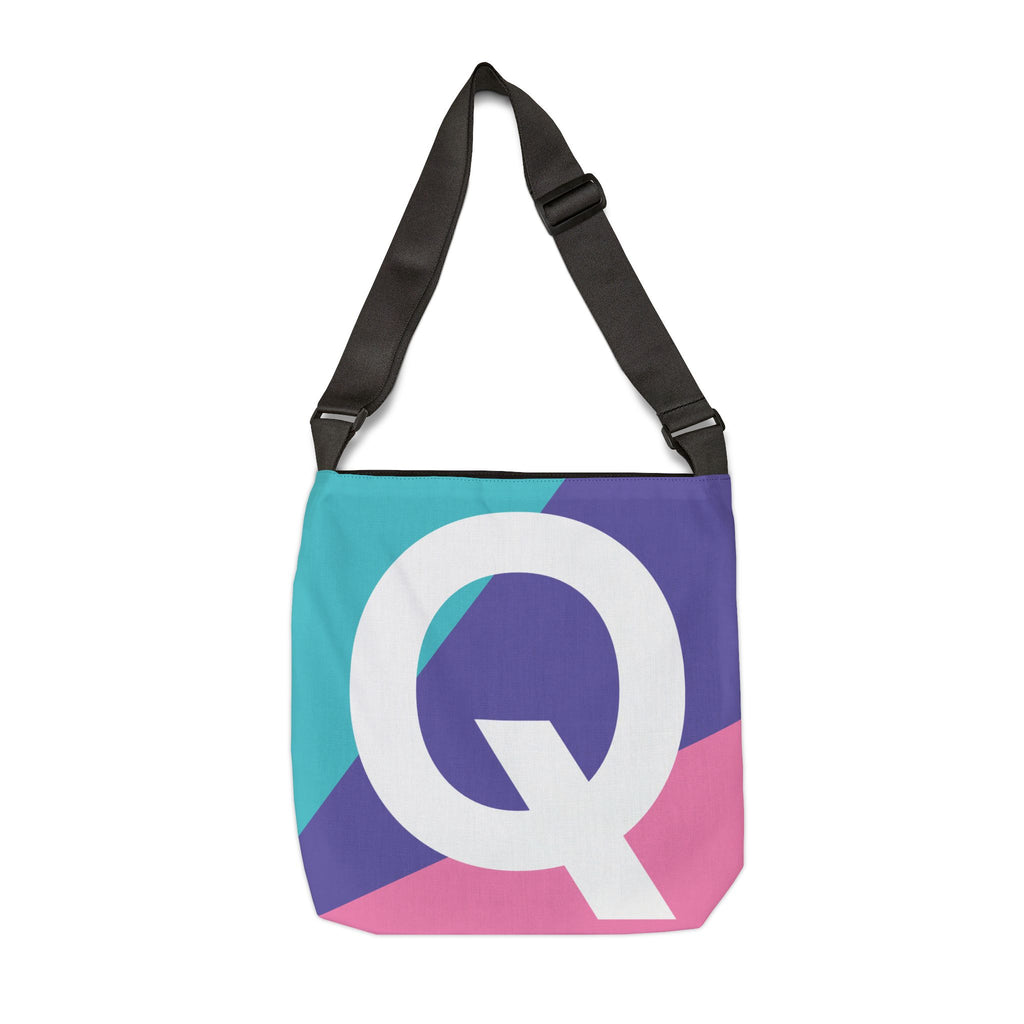 Initial Letter 'Q' Colorblock Adjustable Tote Bag — Monogram Alphabet Shoulder Bag