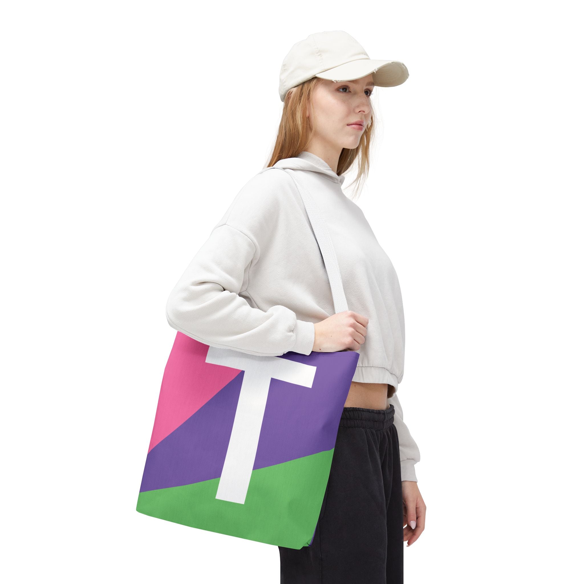 Monogram 'T' Colorblock Tote Bag — Personalized Initial T Shoulder Tote