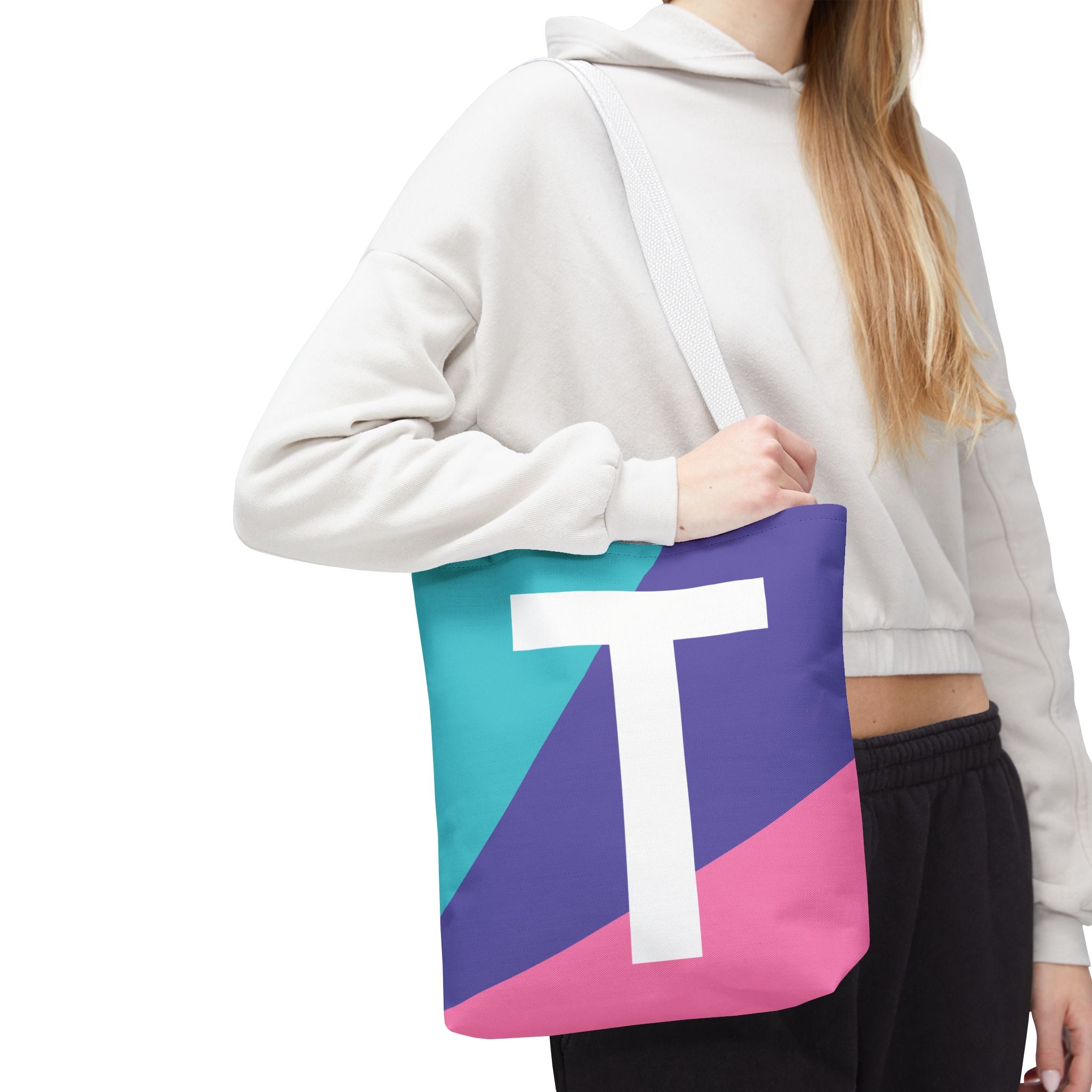 Monogram 'T' Colorblock Tote Bag — Personalized Initial T Shoulder Tote