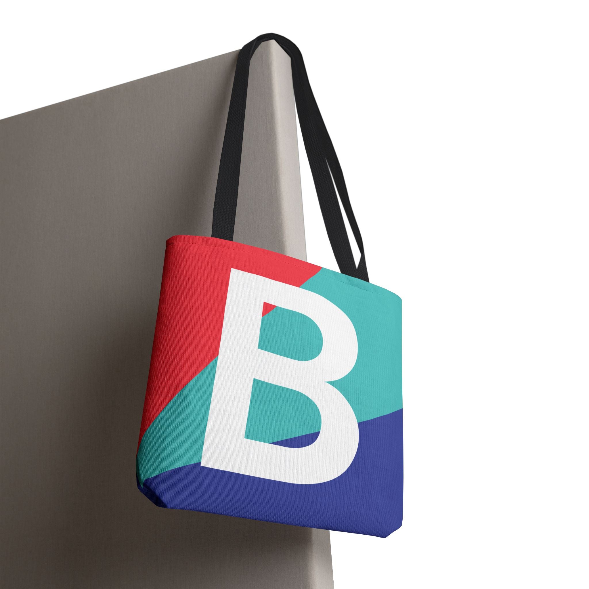 Monogram 'B' Colorblock Tote Bag — Personalized Initial B Shoulder Tote