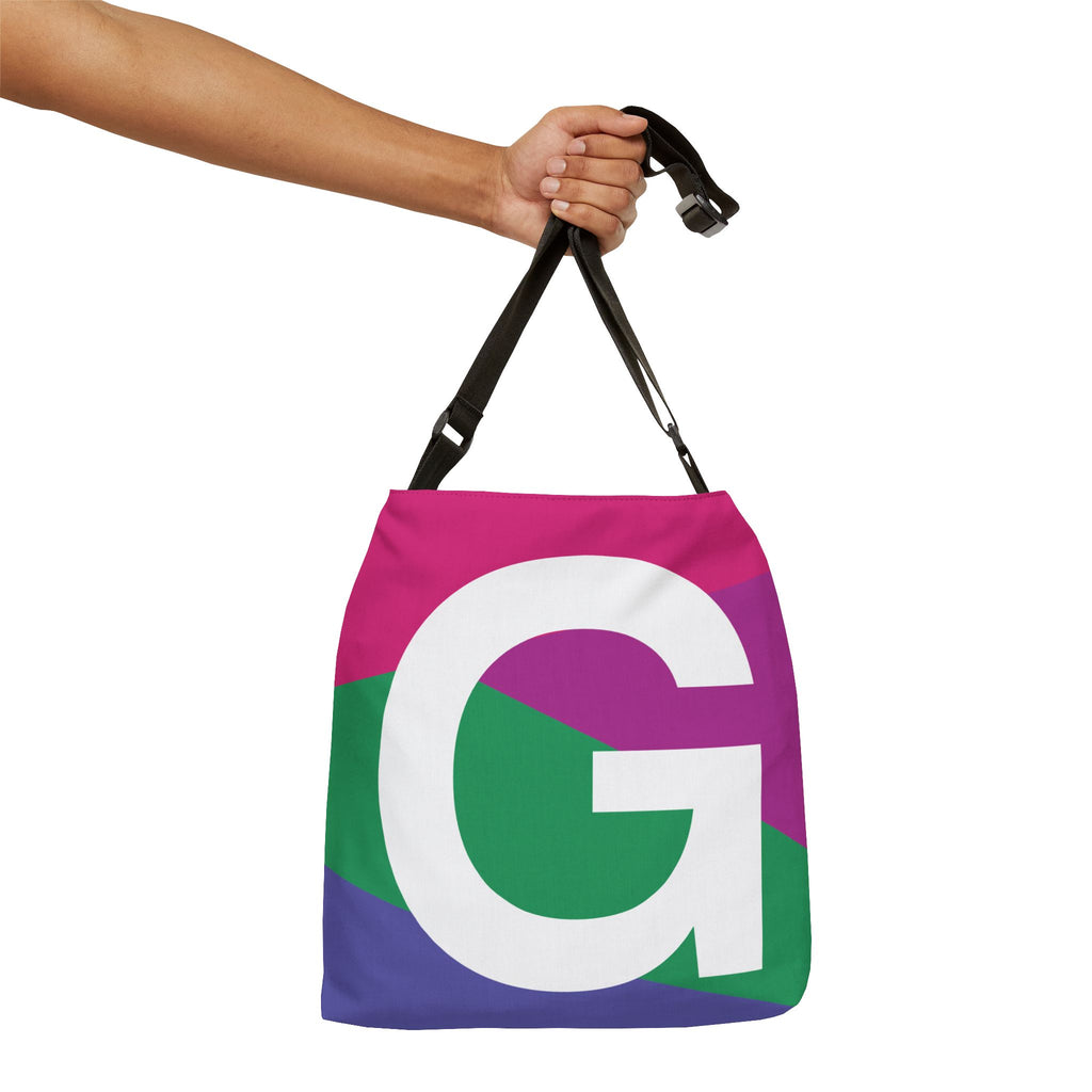 Initial Letter 'G' Colorblock Adjustable Tote Bag — Monogram Alphabet Shoulder Bag