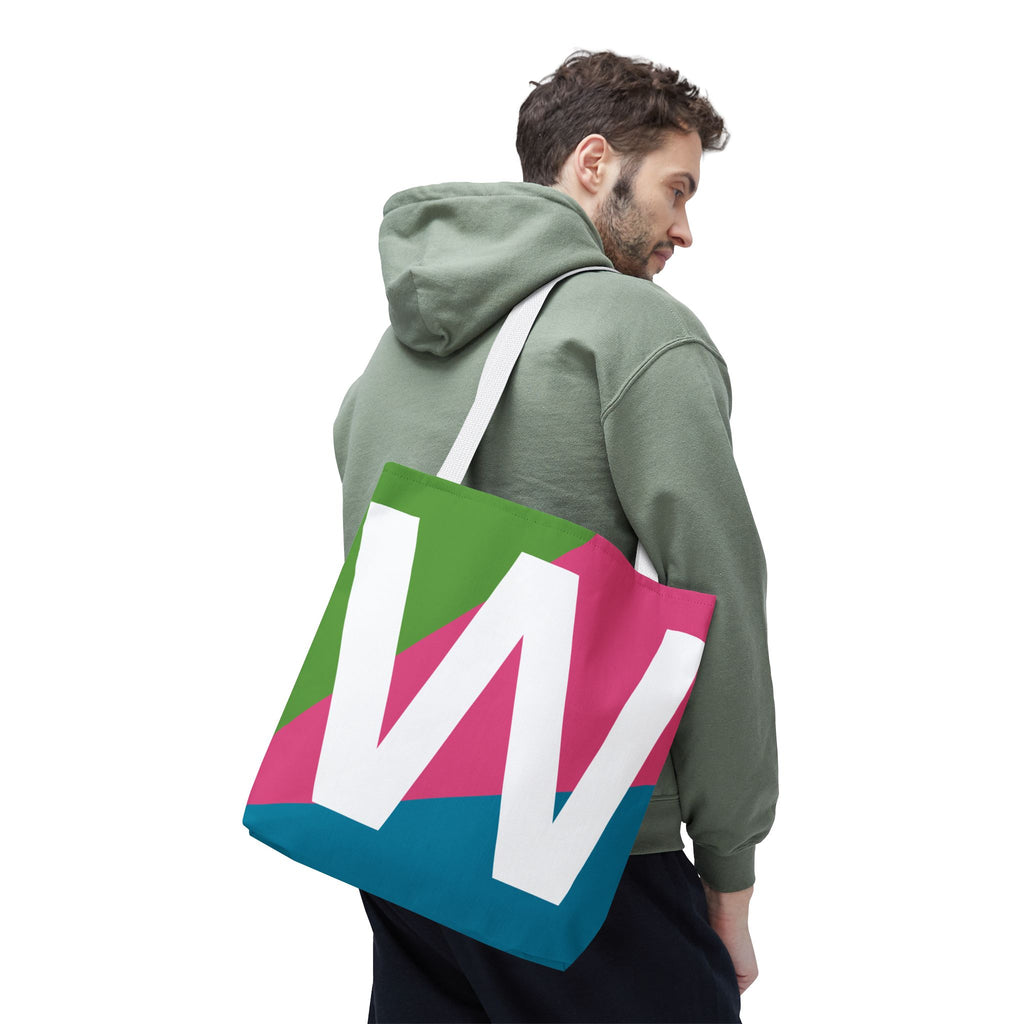 Monogram 'W' Colorblock Tote Bag — Personalized Initial W Shoulder Tote