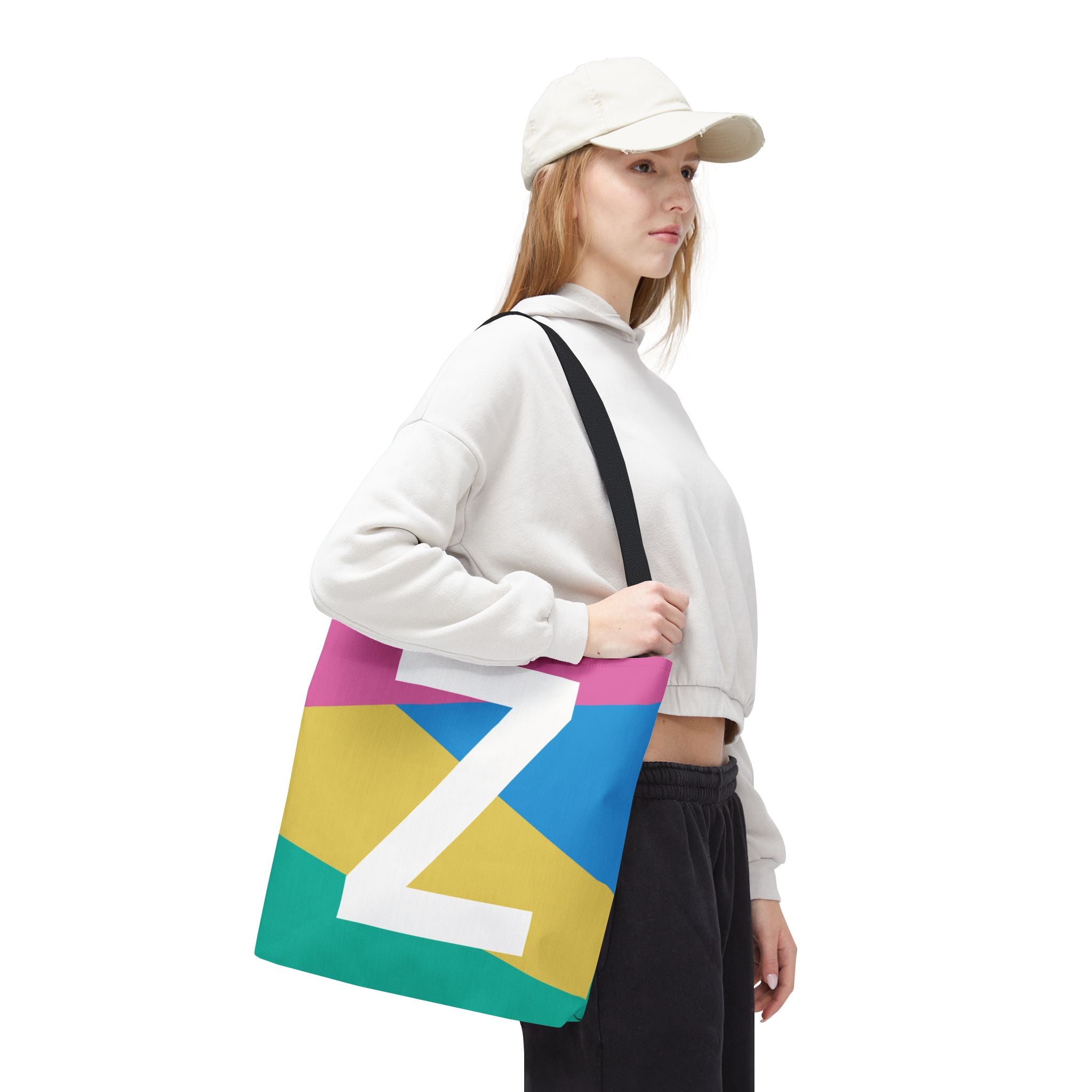 Monogram 'Z' Colorblock Tote Bag — Personalized Initial Z Shoulder Tote