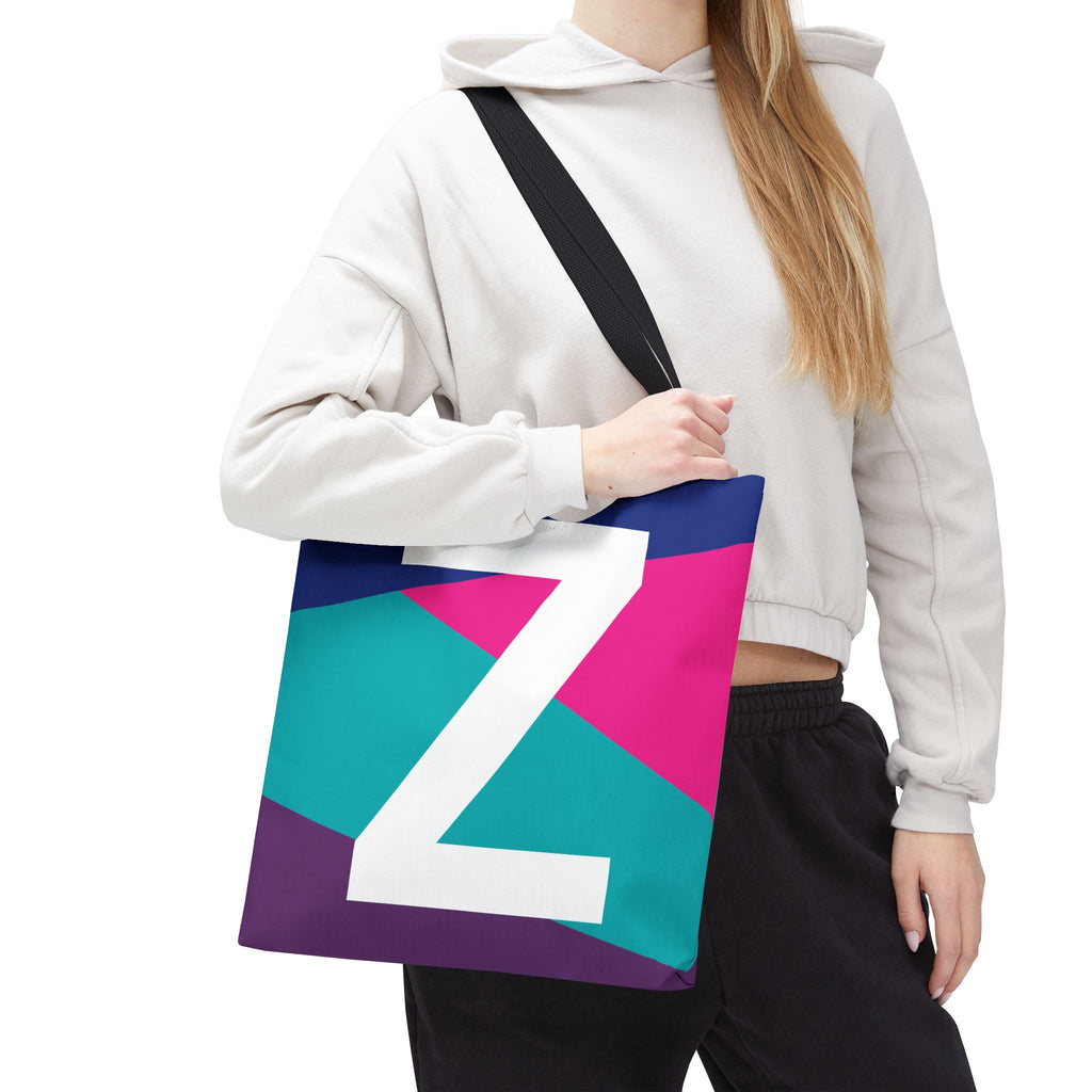 Monogram 'Z' Colorblock Tote Bag — Personalized Initial Z Shoulder Tote