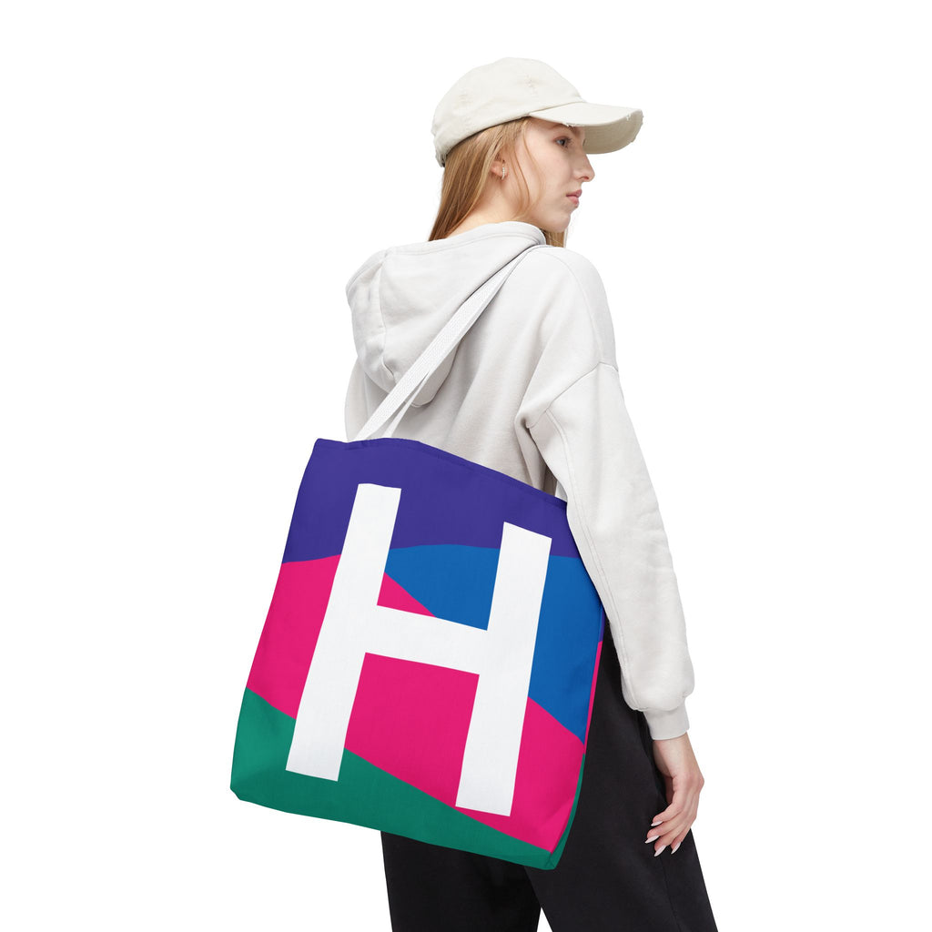 Monogram 'H' Colorblock Tote Bag — Personalized Initial H Shoulder Tote