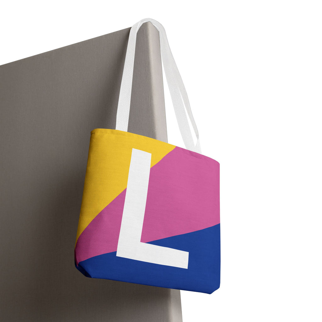 Monogram 'L' Colorblock Tote Bag — Personalized Initial L Shoulder Tote