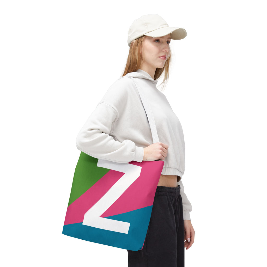 Monogram 'Z' Colorblock Tote Bag — Personalized Initial Z Shoulder Tote