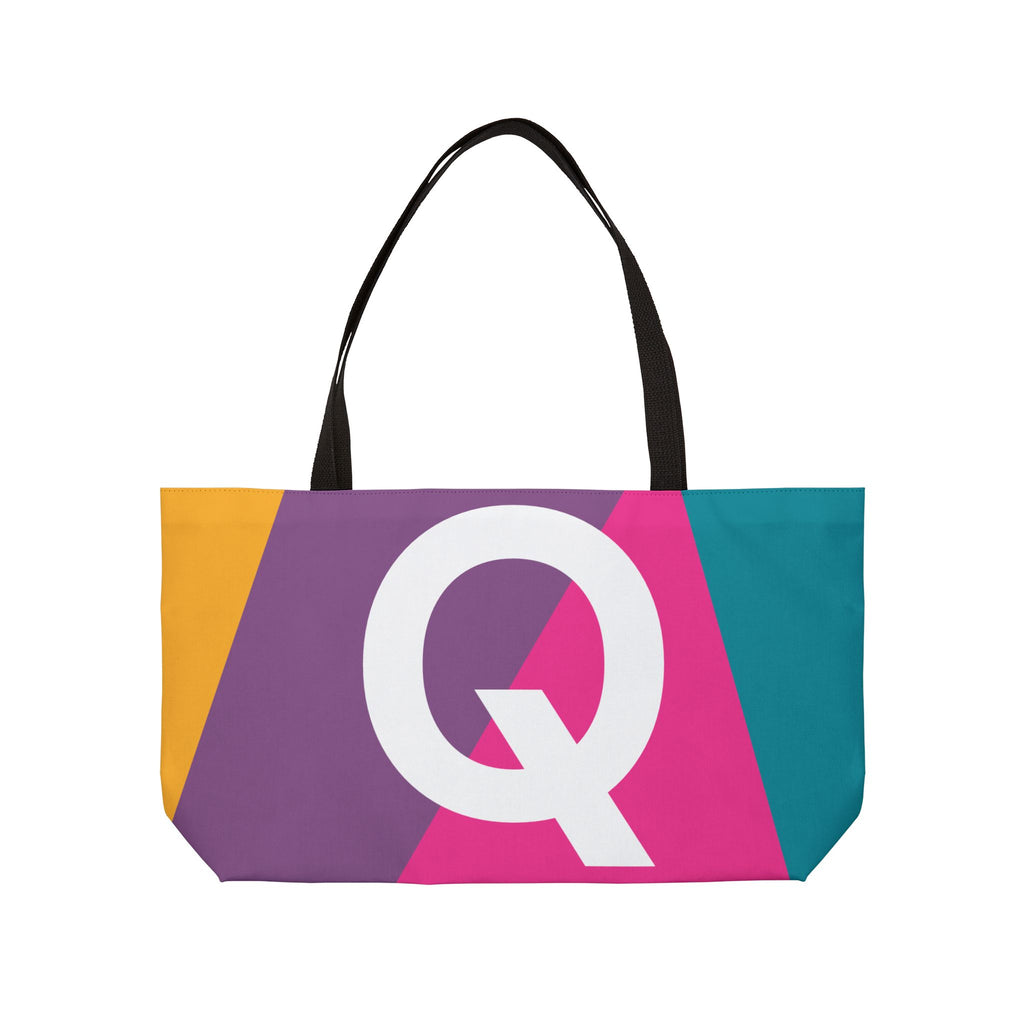 Personalized 'Q' Colorblock Tote Bag — Monogram Weekender Tote
