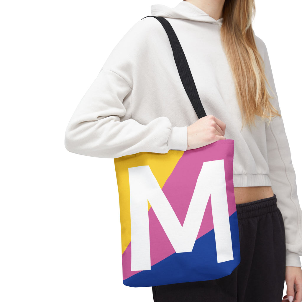 Monogram 'M' Colorblock Tote Bag — Personalized Initial M Shoulder Tote