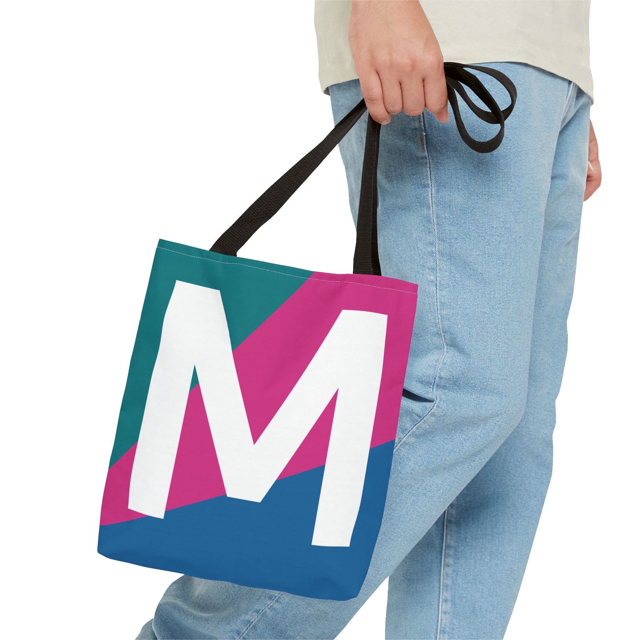 Monogram 'M' Colorblock Tote Bag — Personalized Initial M Shoulder Tote