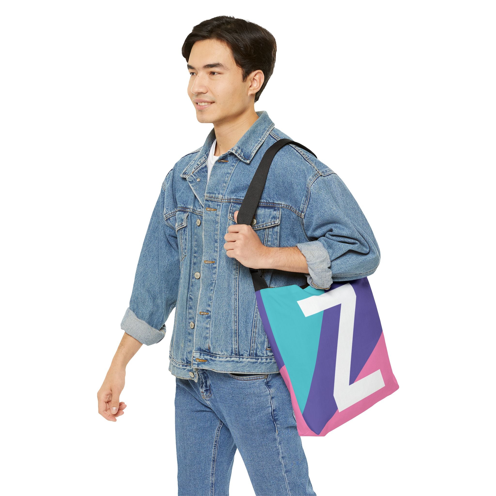 Initial Letter 'Z' Colorblock Adjustable Tote Bag — Monogram Alphabet Shoulder Bag