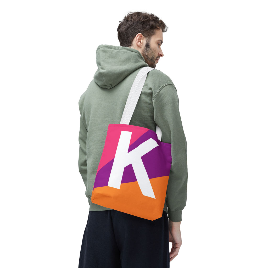 Monogram 'K' Colorblock Tote Bag — Personalized Initial K Shoulder Tote