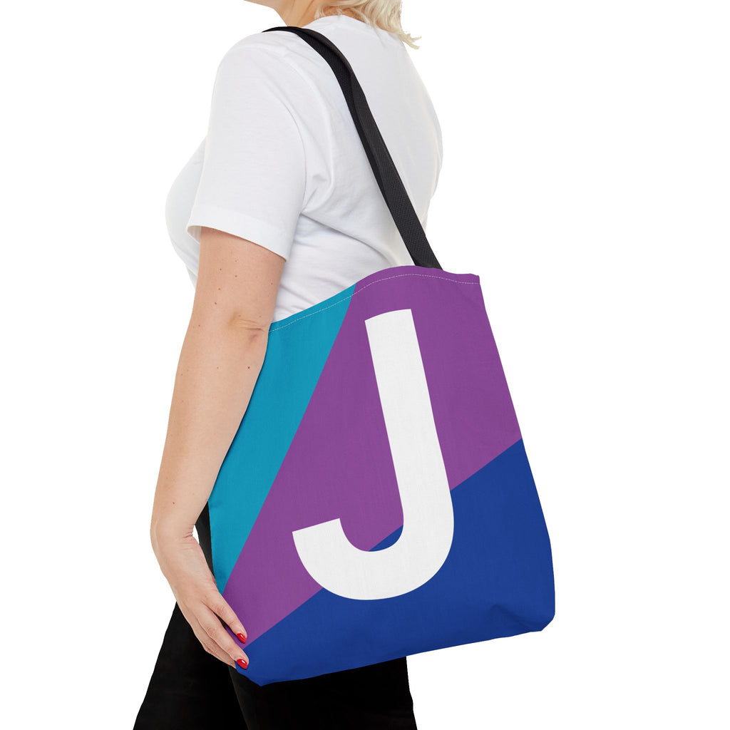 Monogram 'J' Colorblock Tote Bag — Personalized Initial J Shoulder Tote