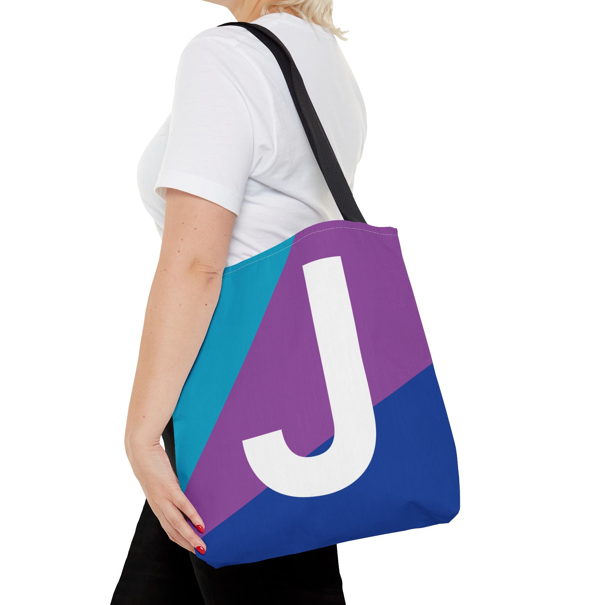 Monogram 'J' Colorblock Tote Bag — Personalized Initial J Shoulder Tote