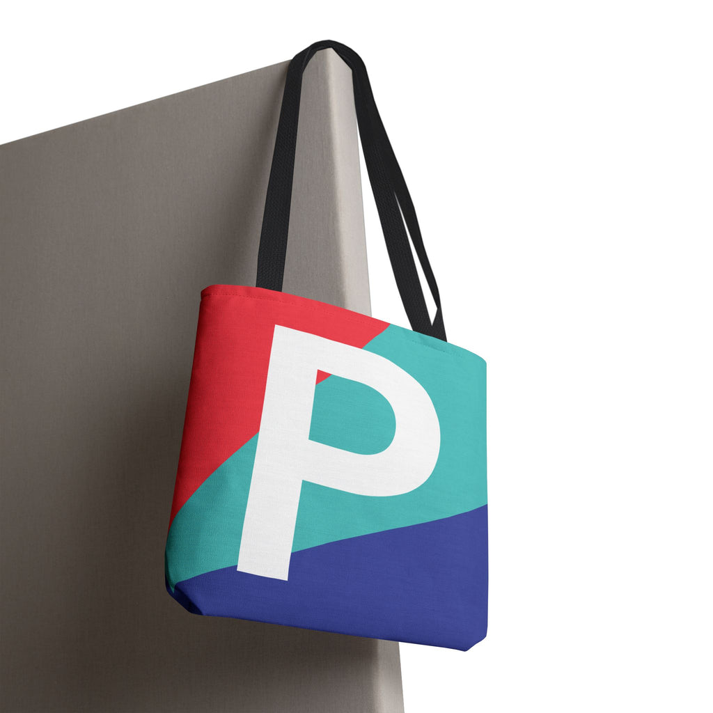Monogram 'P' Colorblock Tote Bag — Personalized Initial P Shoulder Tote