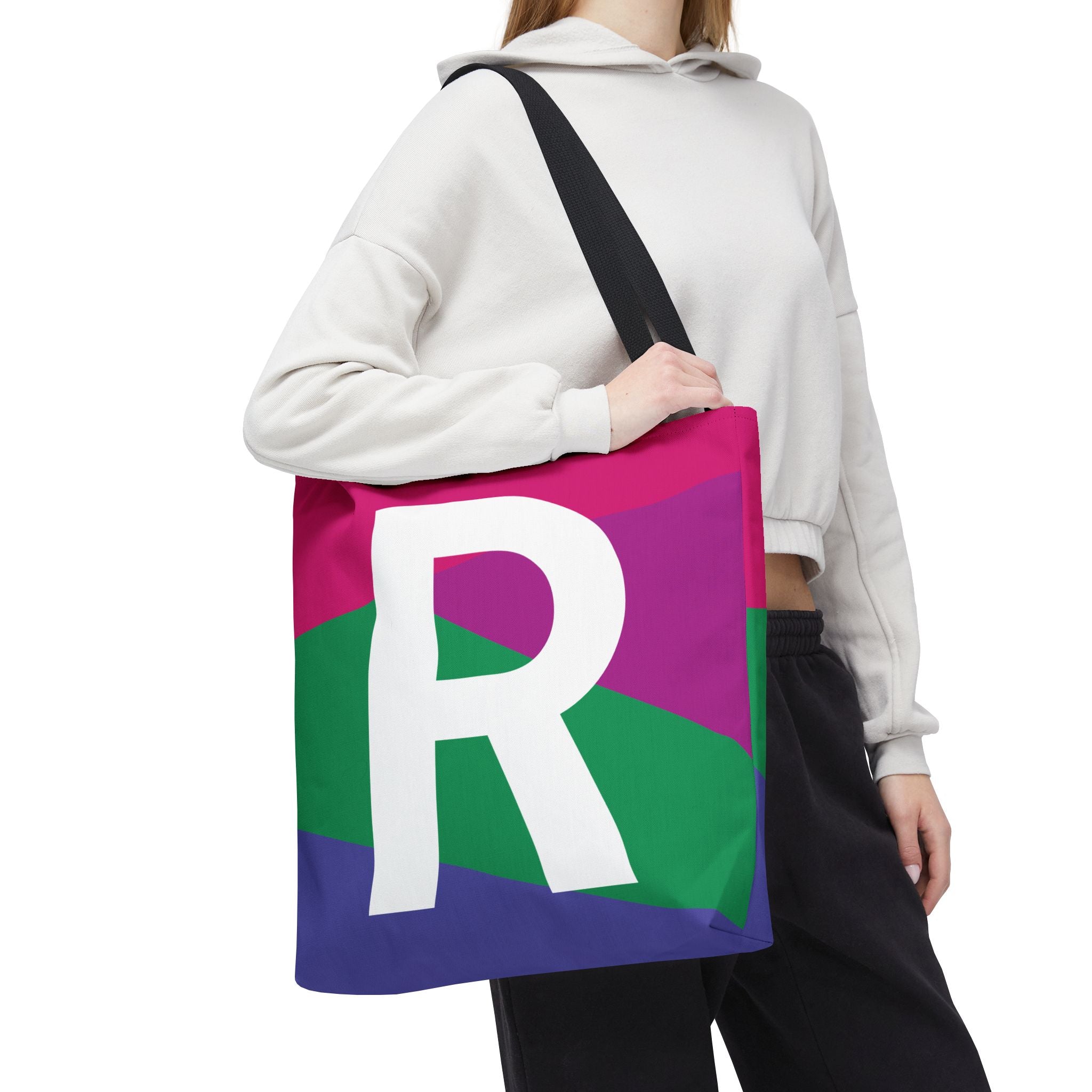 Monogram 'R' Colorblock Tote Bag — Personalized Initial R Shoulder Tote
